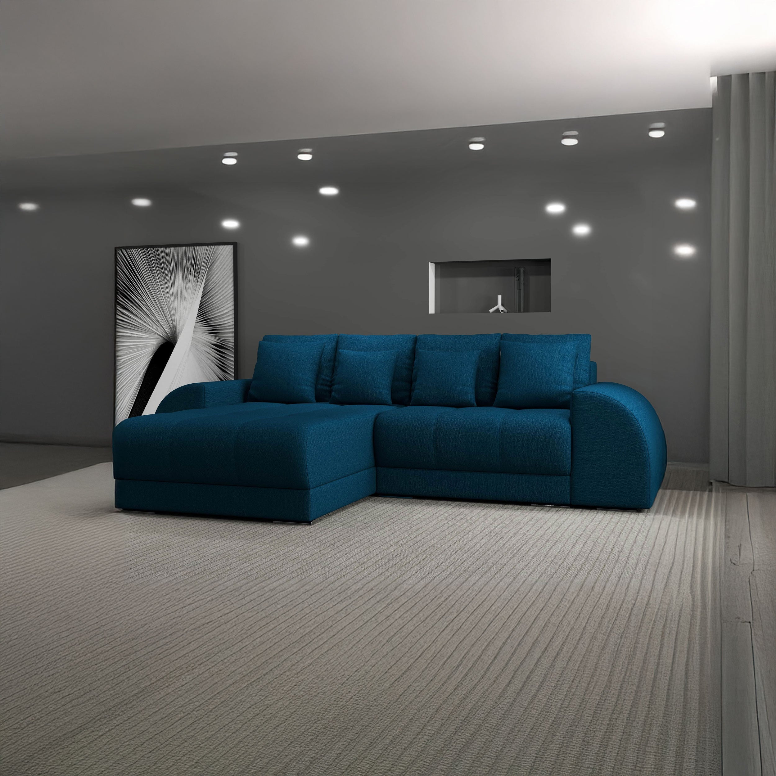 Colțar extensibil dumonde cu ladă de depozitare si sezut confortabil din spuma HR, Verona Enjoy Petrol 290x185 cm Fabrica