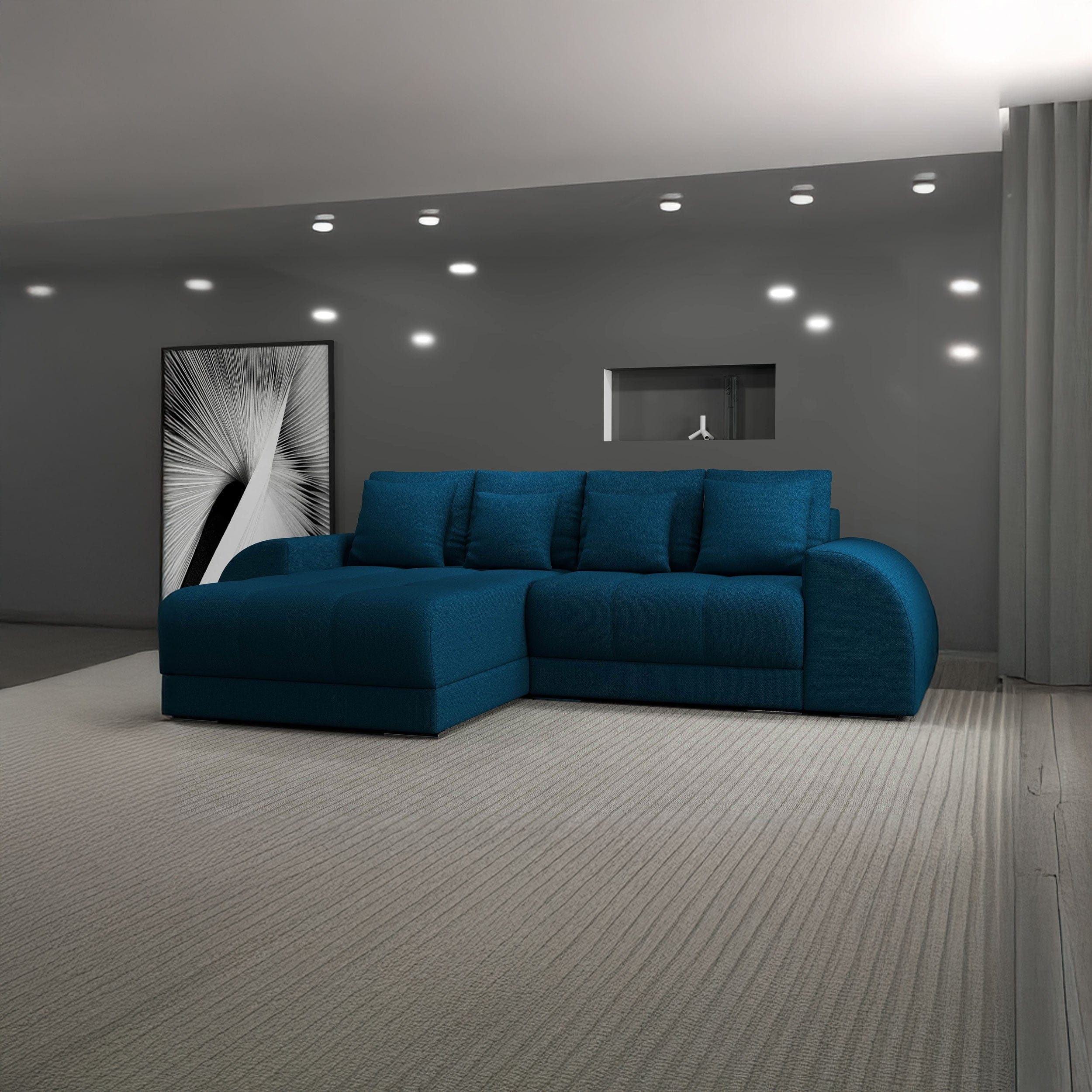 Colțar extensibil dumonde cu ladă de depozitare si sezut confortabil din spuma HR, Verona Enjoy Petrol 290x185 cm Fabrica