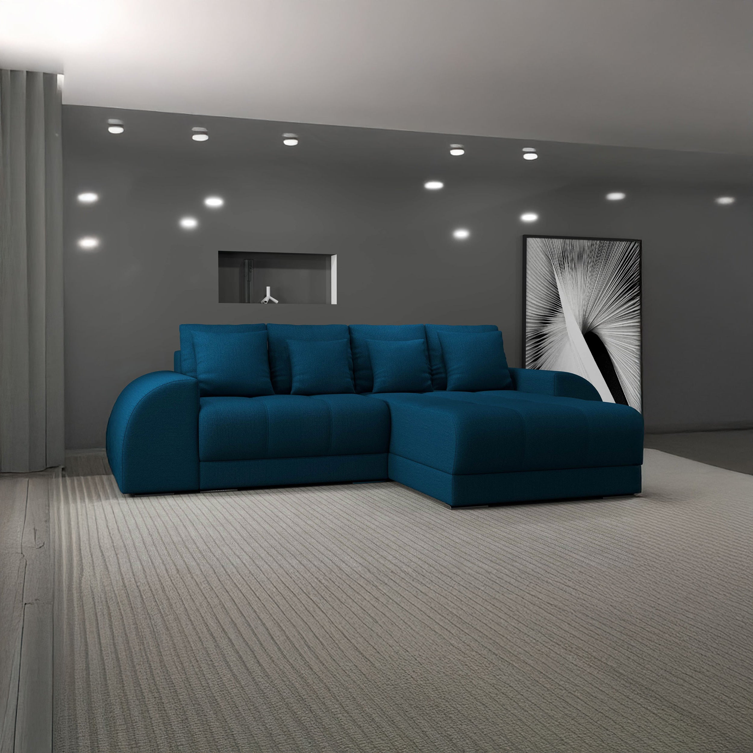 Colțar extensibil dumonde cu ladă de depozitare si sezut confortabil din spuma HR, Verona Enjoy Petrol II 290x185 cm Fabrica