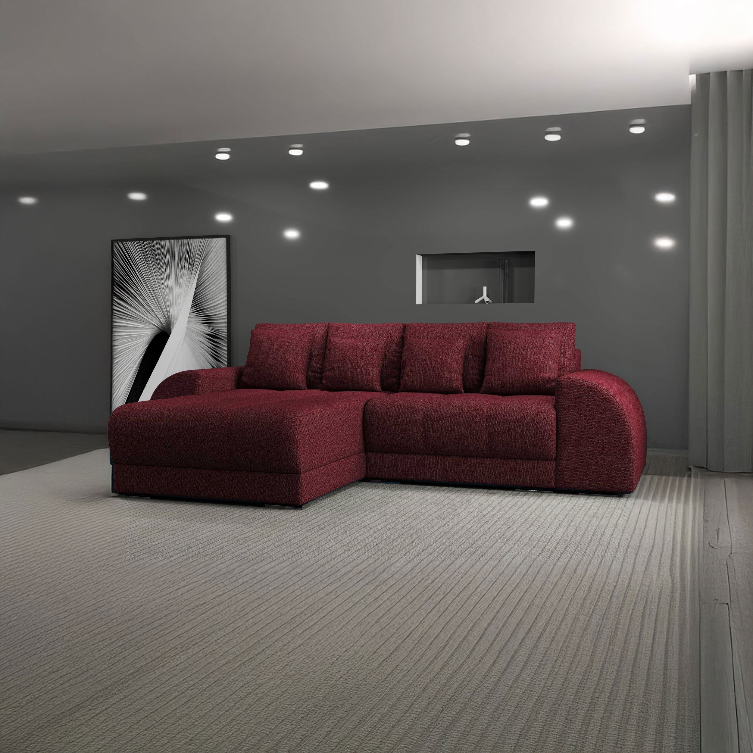 Colțar extensibil dumonde cu ladă de depozitare si sezut confortabil din spuma HR, Verona Enjoy Rosu 290x185 cm Fabrica