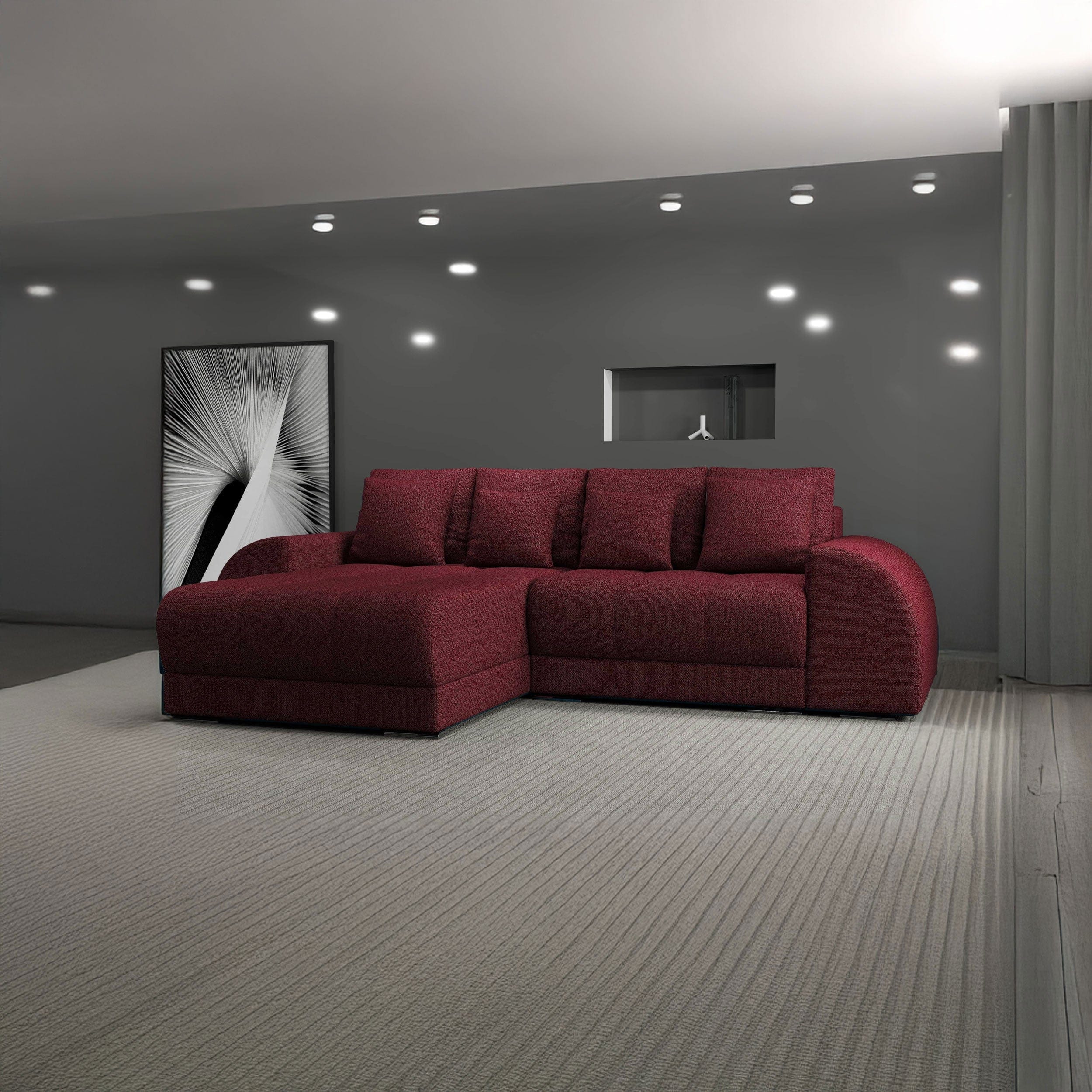 Colțar extensibil dumonde cu ladă de depozitare si sezut confortabil din spuma HR, Verona Enjoy Rosu 290x185 cm Fabrica