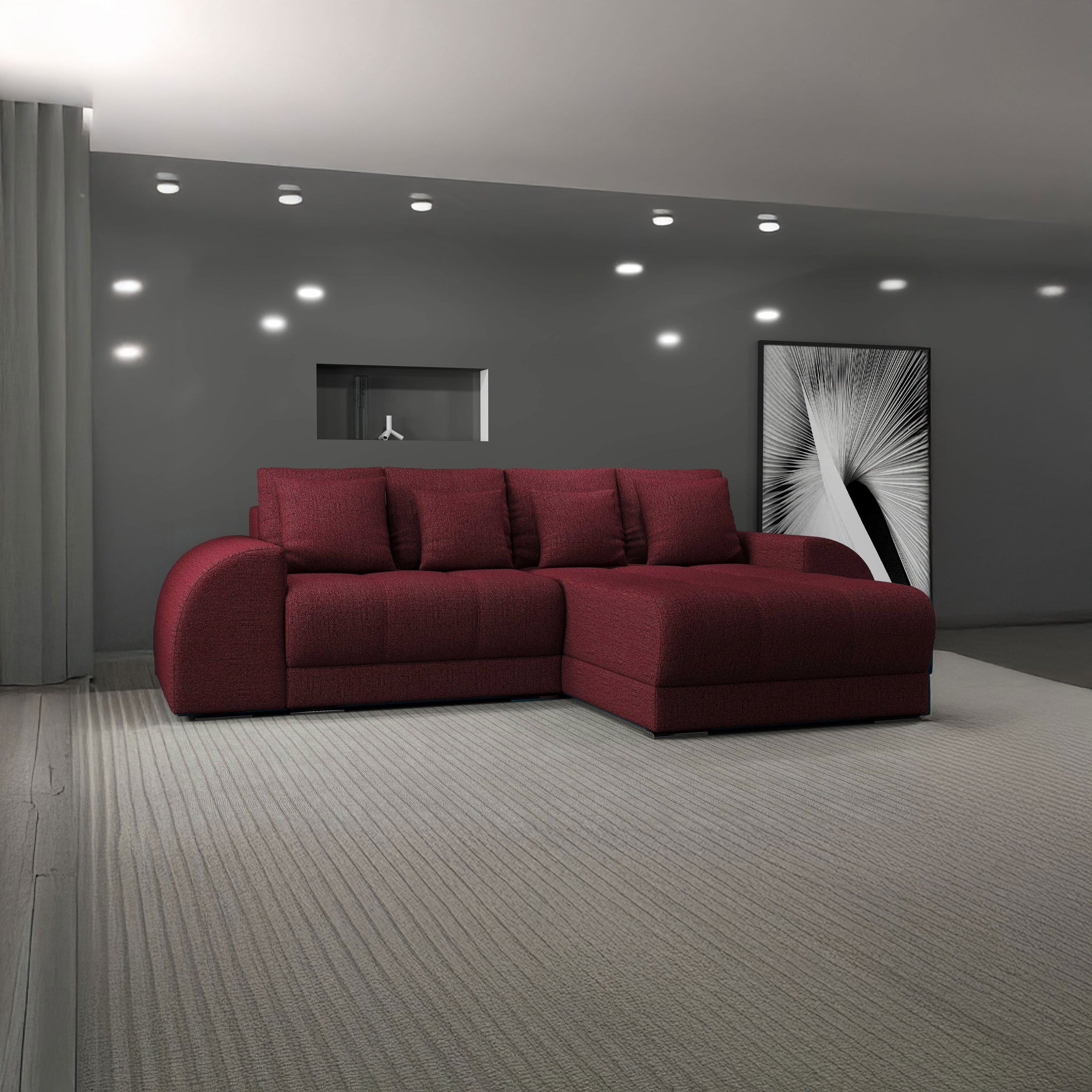 Colțar extensibil dumonde cu ladă de depozitare si sezut confortabil din spuma HR, Verona Enjoy Rosu II 290x185 cm Fabrica