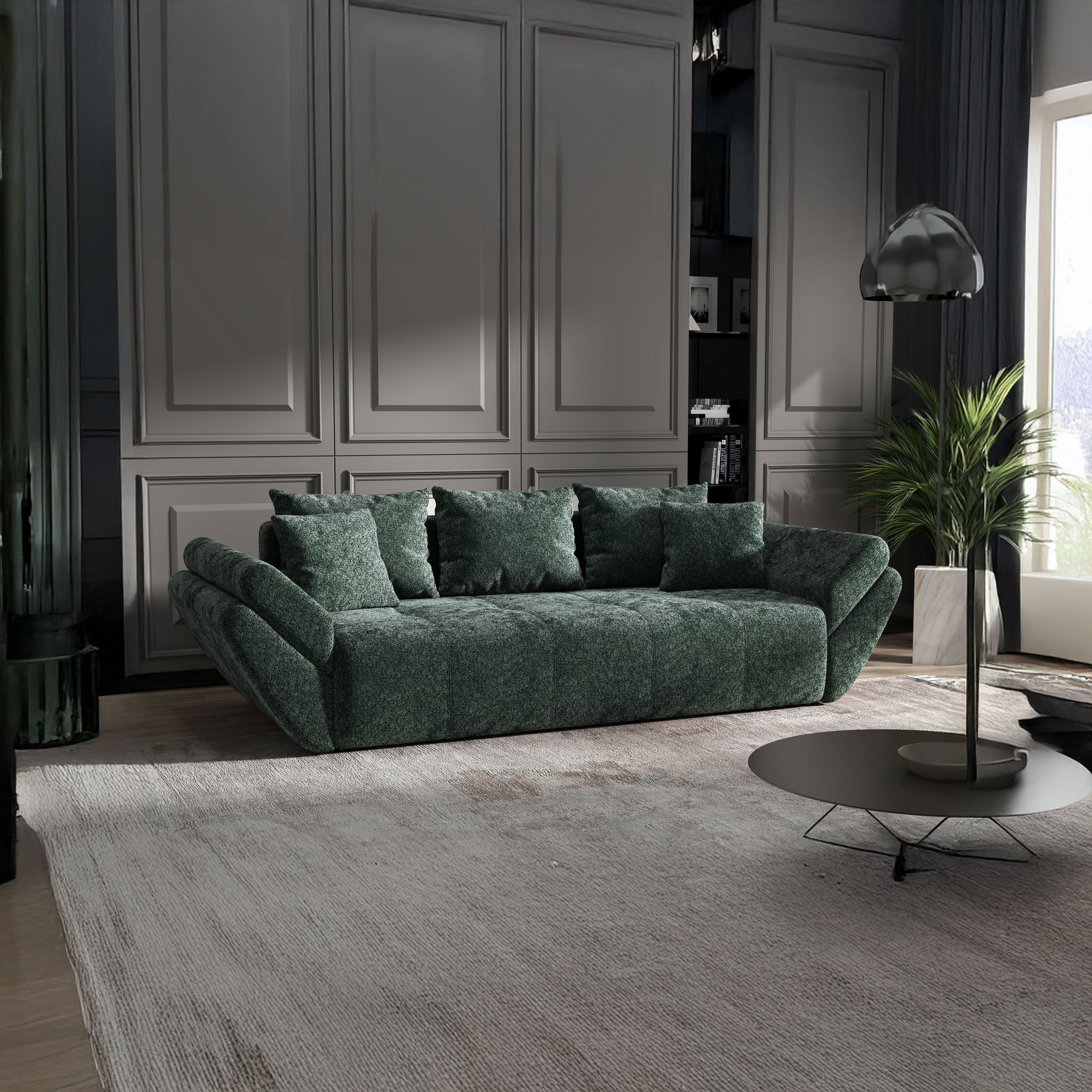 Canapea extensibilă dumonde cu ladă de depozitare si sezut confortabil din spuma HR, Berlin Euphoria Green 250x100 cm Fabrica