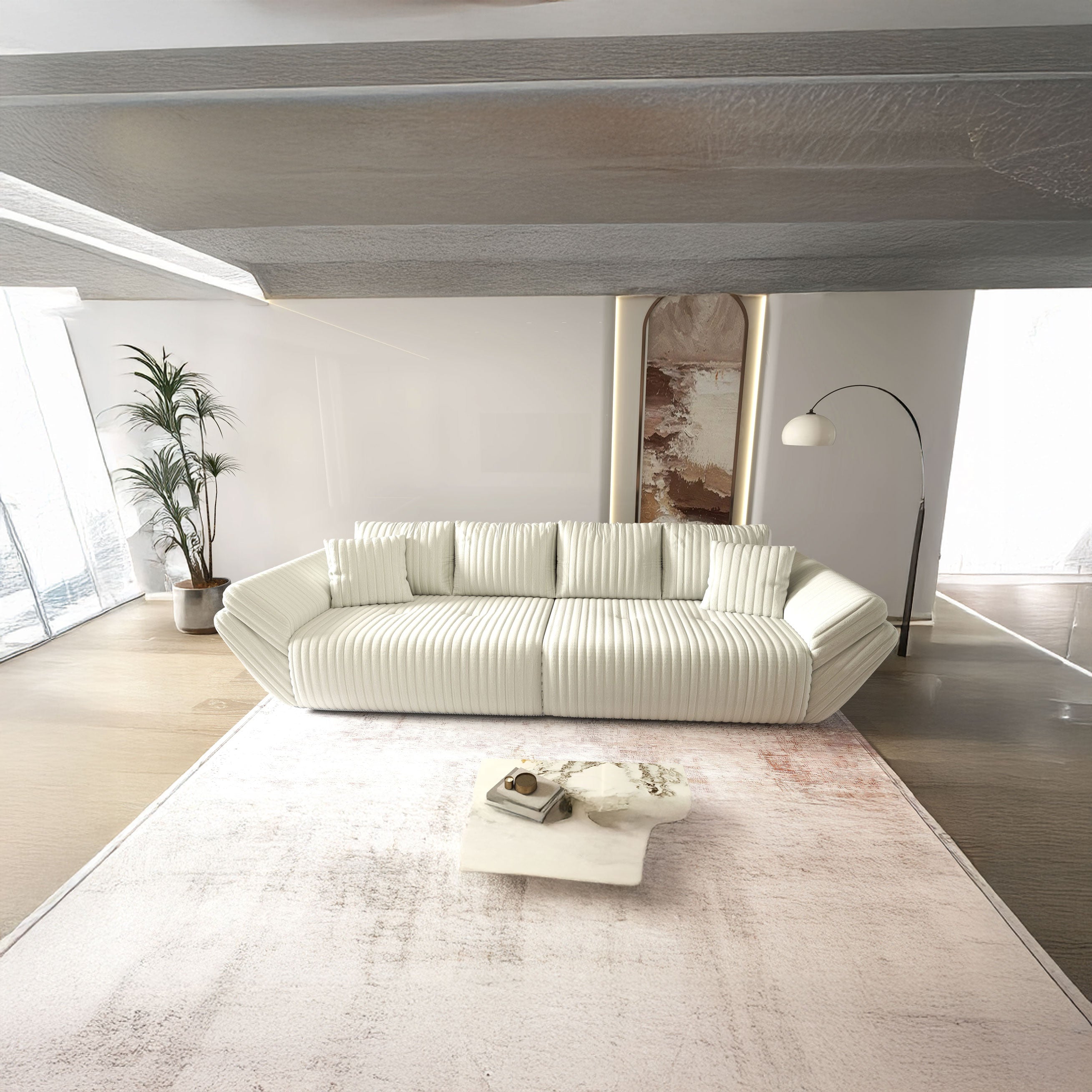 Canapea extensibilă dumonde cu ladă de depozitare si sezut confortabil din spuma HR, Berlin Ambience Ivory 300x100 cm Fabrica