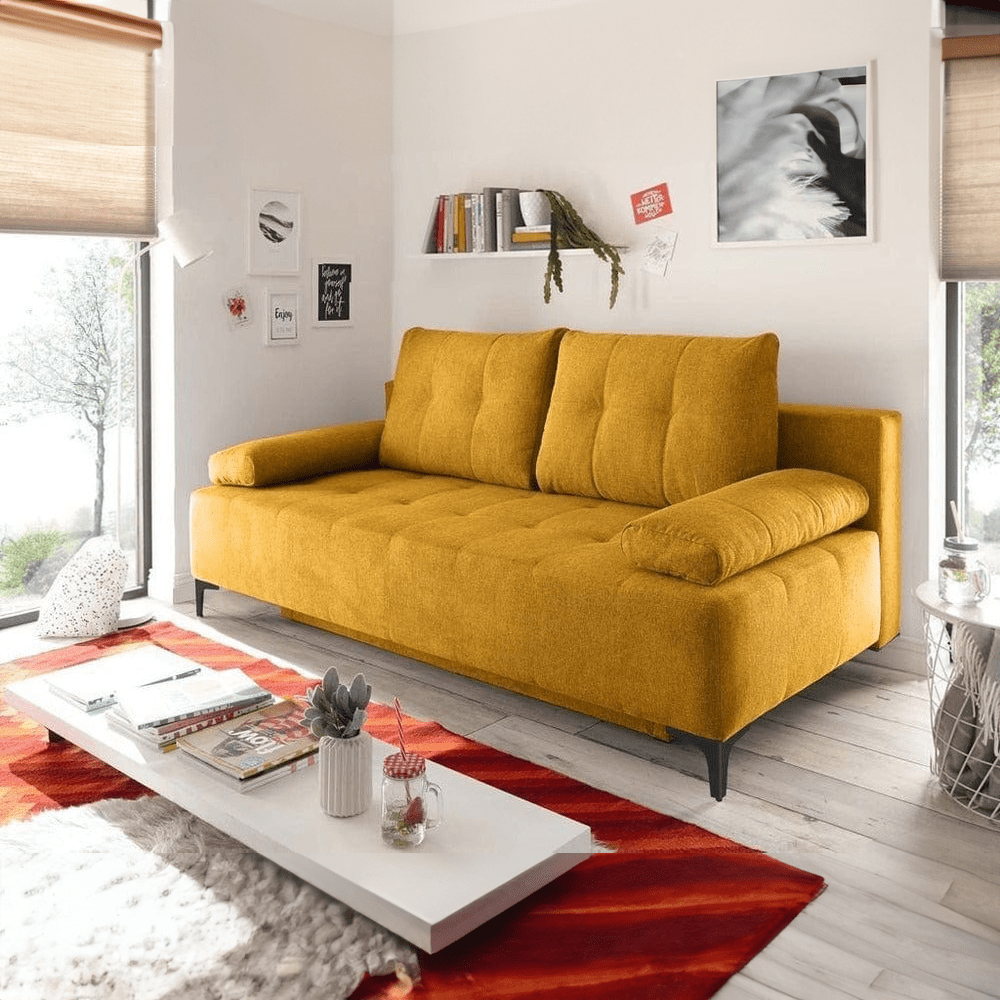 Canapea extensibilă dumonde cu ladă de depozitare si sezut confortabil din spuma HR, Candy Yellow, 200x100 cm Fabrica