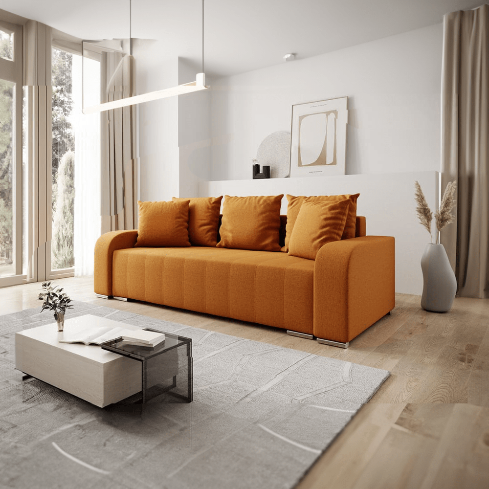 Canapea extensibilă dumonde cu ladă de depozitare si sezut confortabil din spuma HR, Sofia Yellow 240x100 cm Fabrica
