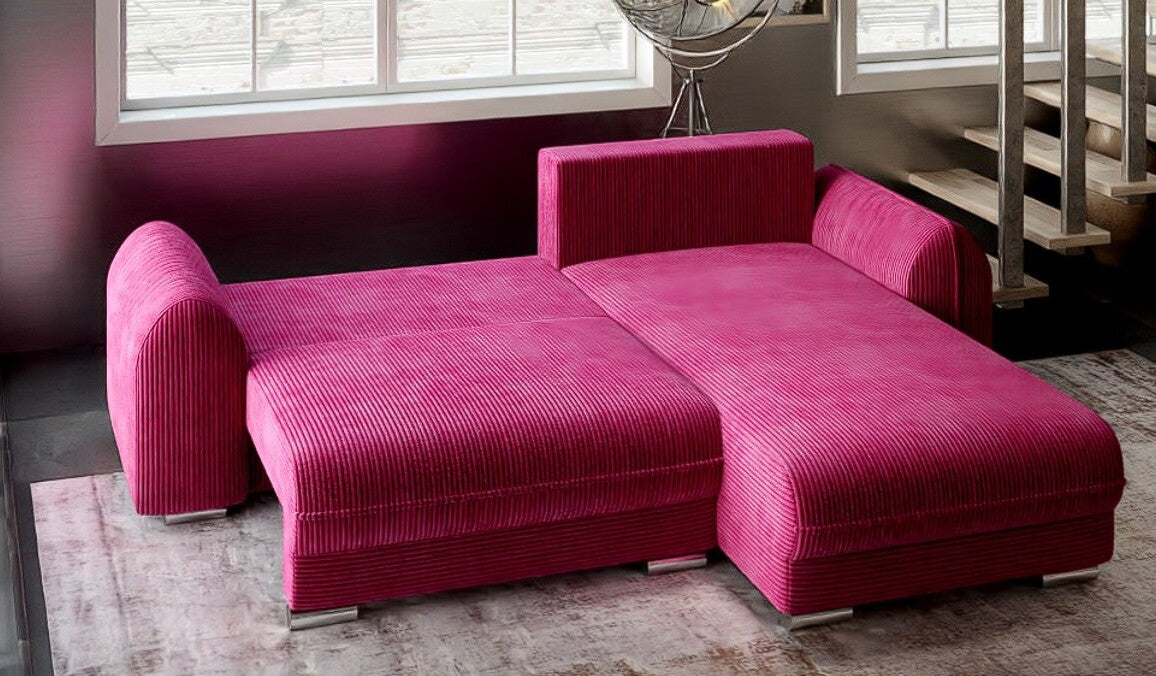 Colțar extensibil dumonde cu ladă de depozitare si sezut confortabil din spuma HR, Denver Zoom Rosu 275x185 cm II Fabrica