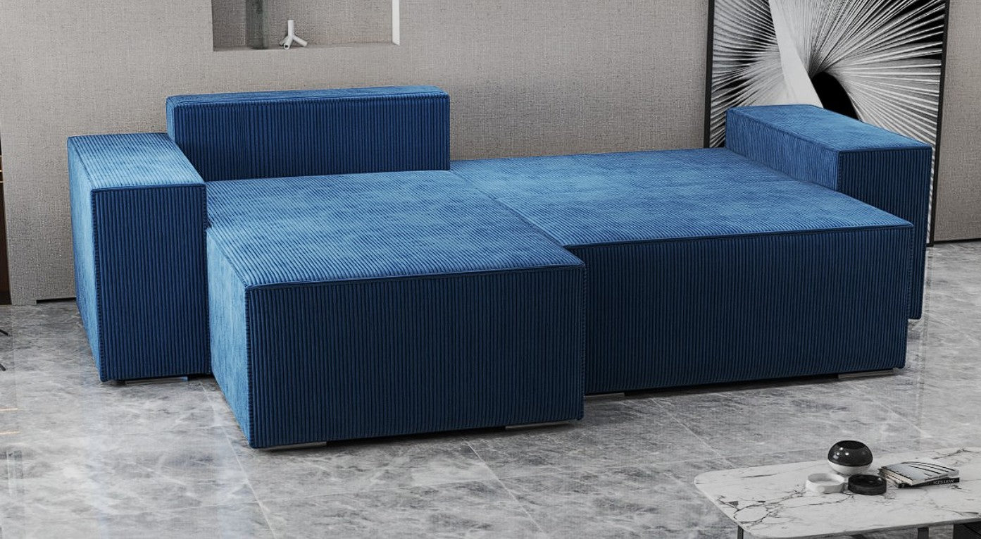 Colțar extensibil dumonde cu ladă de depozitare si sezut confortabil din spuma HR, Dream Zoom Albastru 290x185 cm Fabrica