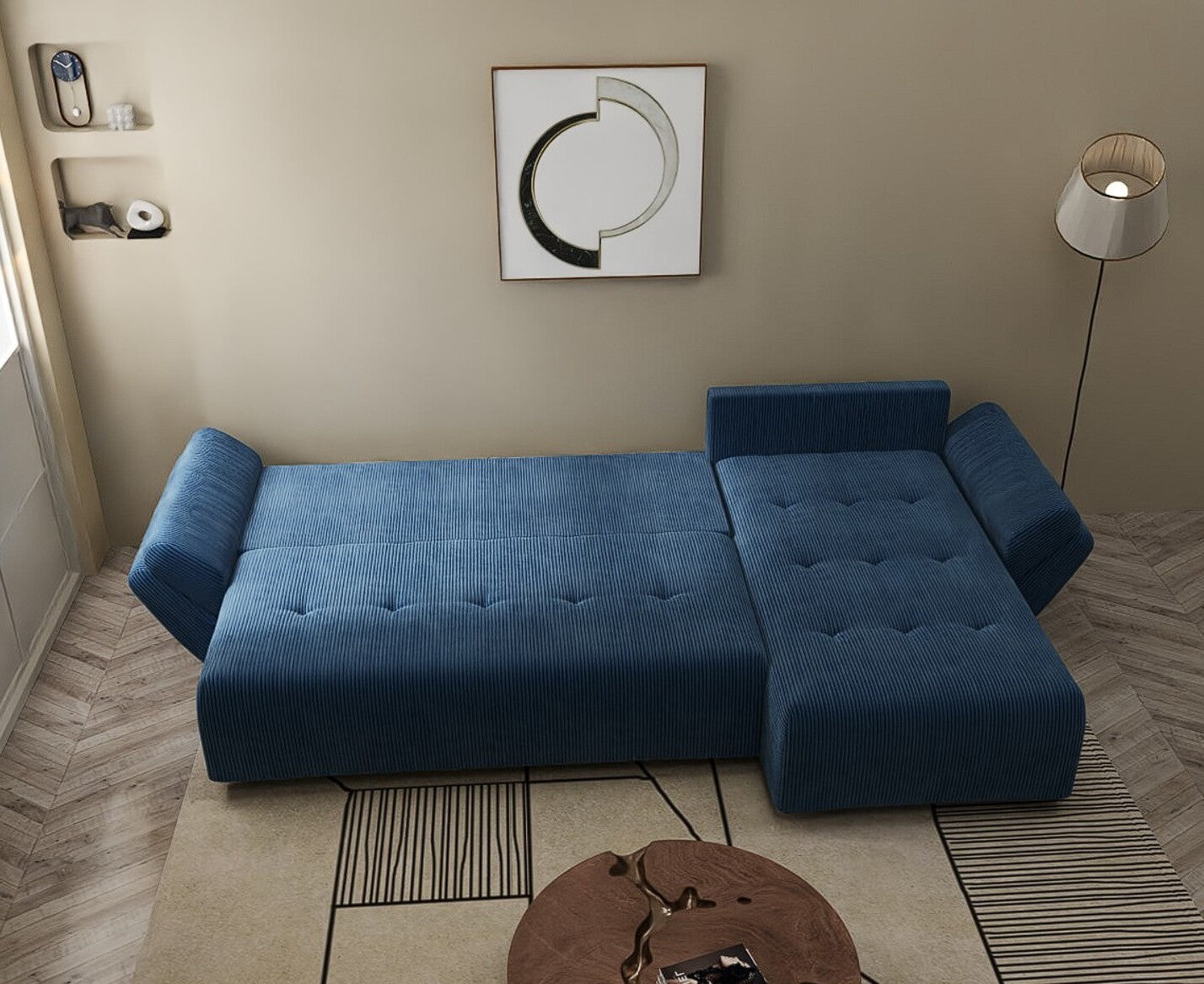 Colțar extensibil dumonde cu ladă de depozitare si sezut confortabil din spuma HR, Berlin XL Zoom Blue 350x185 cm II Fabrica