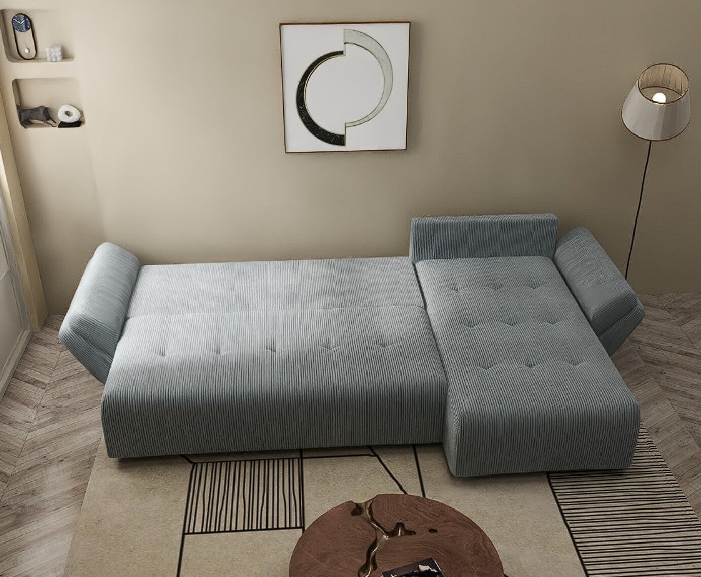 Colțar extensibil dumonde cu ladă de depozitare si sezut confortabil din spuma HR, Berlin XL Zoom Grey II 350x185 cm Fabrica