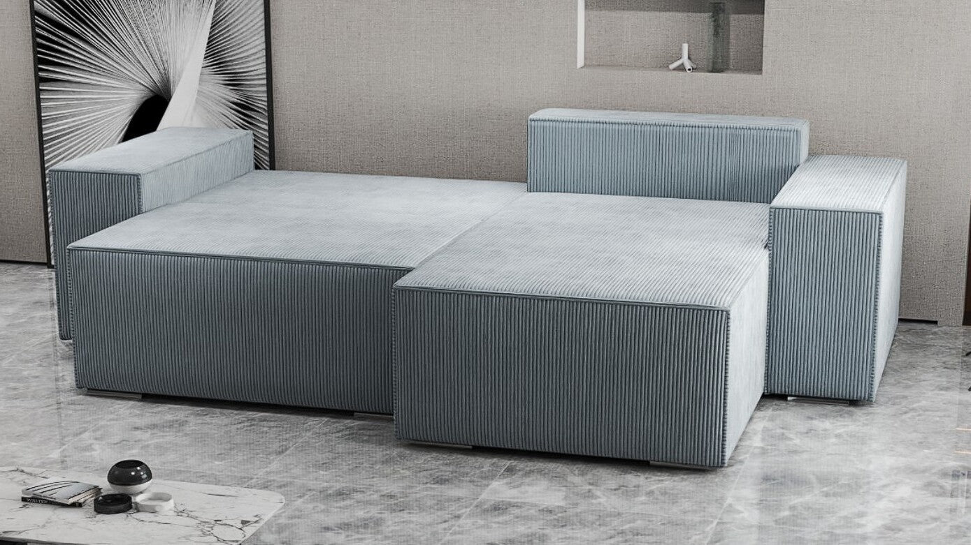 Colțar extensibil dumonde cu ladă de depozitare si sezut confortabil din spuma HR, Dream Zoom Grey 290x185 cm II Fabrica