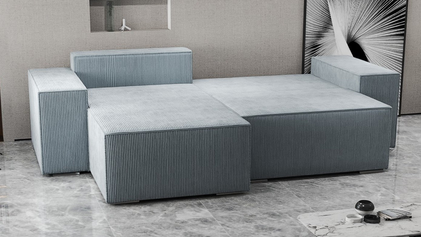 Colțar extensibil dumonde cu ladă de depozitare si sezut confortabil din spuma HR, Dream Zoom Grey 290x185 cm Fabrica