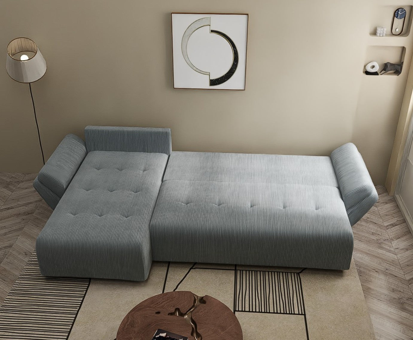 Colțar extensibil dumonde cu ladă de depozitare si sezut confortabil din spuma HR, Berlin XL Zoom Grey 350x185 cm Fabrica