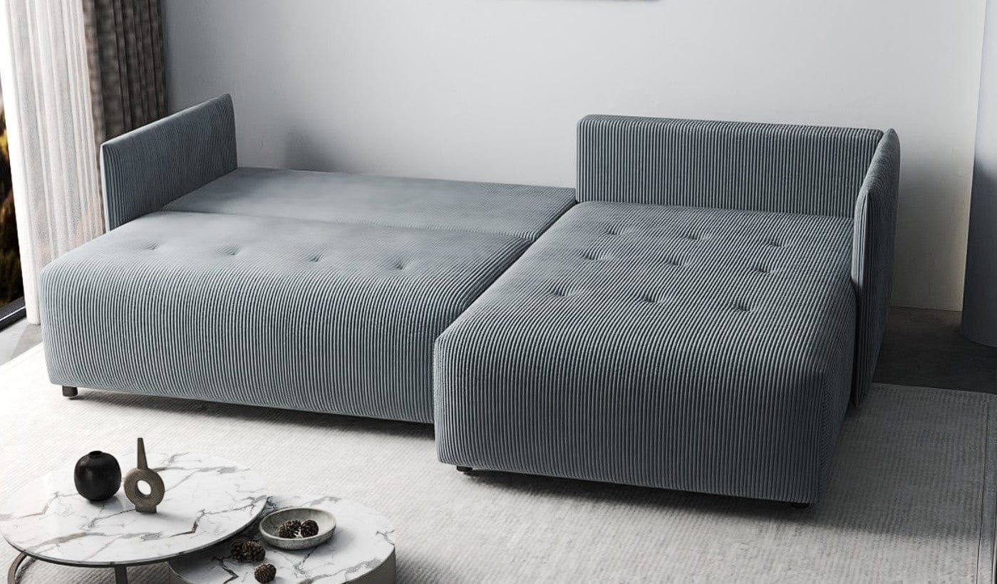 Colțar extensibil dumonde cu ladă de depozitare si sezut confortabil din spuma HR, Malta Zoom Grey II 235x185 cm Fabrica