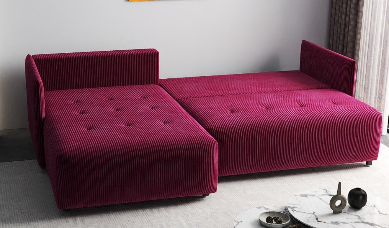 Colțar extensibil dumonde cu ladă de depozitare si sezut confortabil din spuma HR, Malta Zoom Red 235x185 cm Fabrica