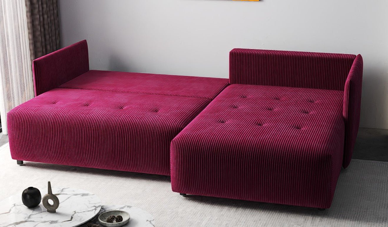 Colțar extensibil dumonde cu ladă de depozitare si sezut confortabil din spuma HR, Malta Zoom Red II 235x185 cm Fabrica