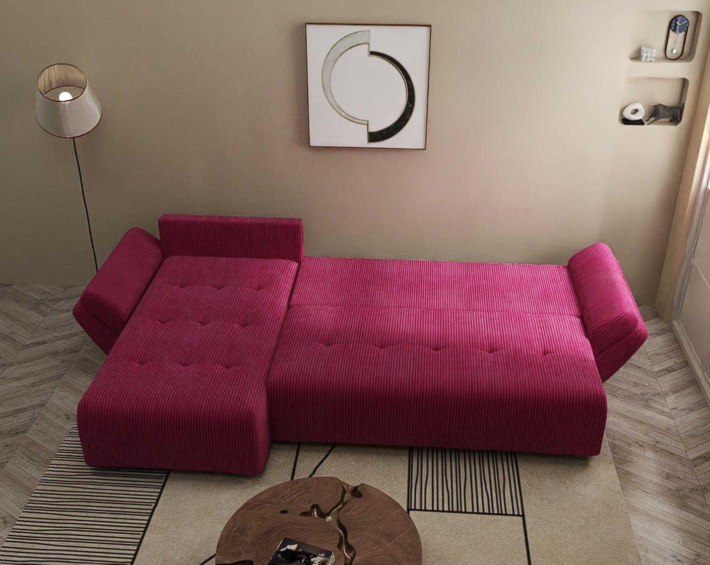 Colțar extensibil dumonde cu ladă de depozitare si sezut confortabil din spuma HR, Berlin XL Zoom Red 350x185 cm Fabrica