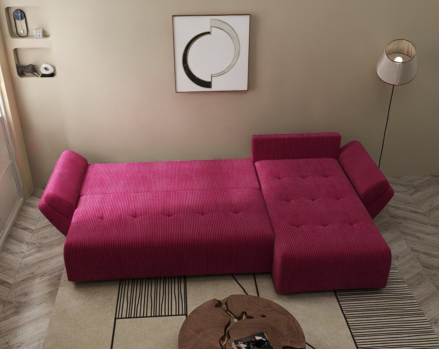 Colțar extensibil dumonde cu ladă de depozitare si sezut confortabil din spuma HR, Berlin XL Zoom Red 350x185 cm II Fabrica