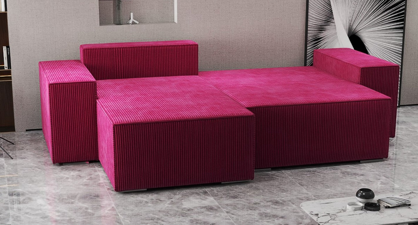 Colțar extensibil dumonde cu ladă de depozitare si sezut confortabil din spuma HR, Dream Zoom Rosu 290x185 cm Fabrica