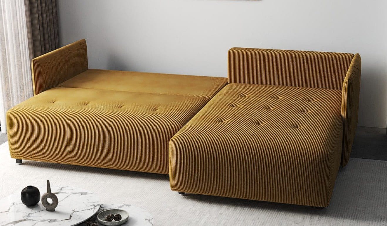 Colțar extensibil dumonde cu ladă de depozitare si sezut confortabil din spuma HR, Malta Zoom Mustar 235x185 cm Fabrica