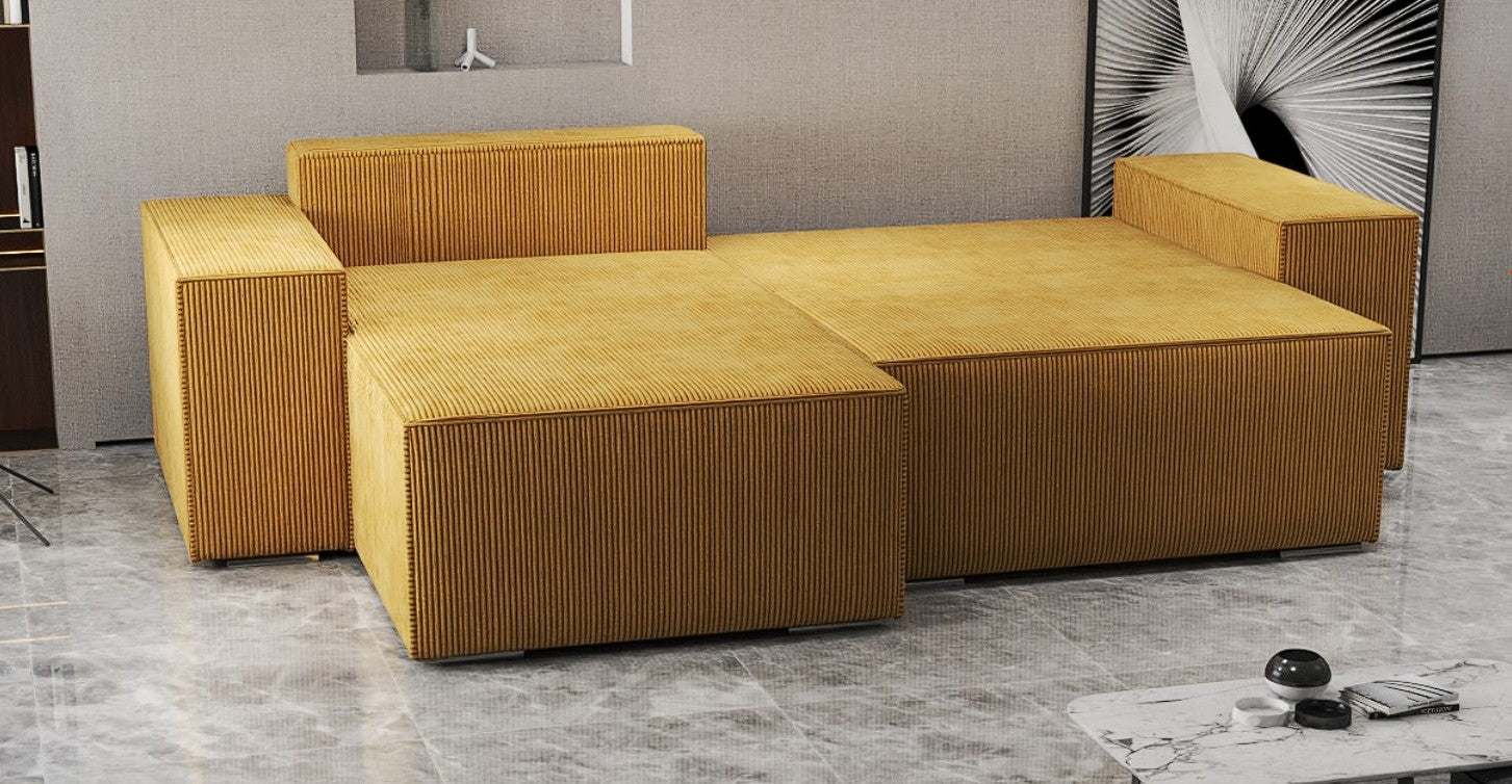 Colțar extensibil dumonde cu ladă de depozitare si sezut confortabil din spuma HR, Dream Zoom Mustar 290x185 cm Fabrica