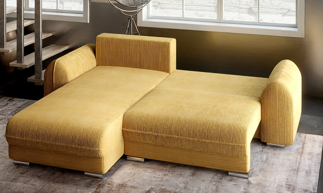 Colțar extensibil dumonde cu ladă de depozitare si sezut confortabil din spuma HR, Denver Zoom Mustar 275x185 cm Fabrica