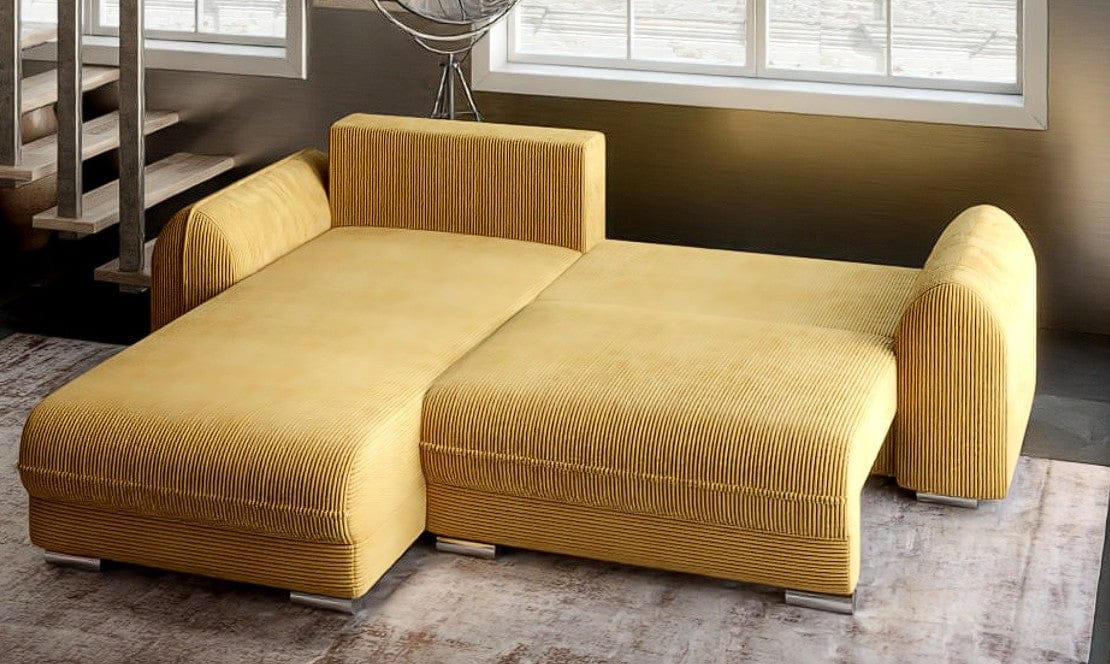 Colțar extensibil dumonde cu ladă de depozitare si sezut confortabil din spuma HR, Denver Zoom Mustar 275x185 cm Fabrica