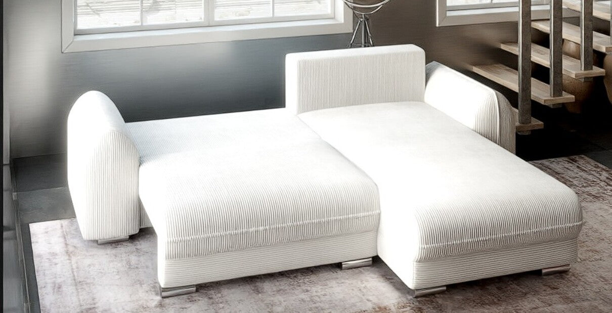 Colțar extensibil dumonde cu ladă de depozitare si sezut confortabil din spuma HR, Denver Zoom Crem 275x185 cm II Fabrica