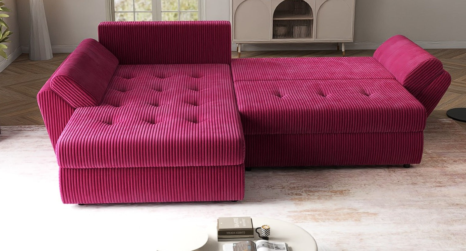 Colțar extensibil dumonde cu ladă de depozitare si sezut confortabil din spuma HR, Loana Zoom Red 270x185 cm Fabrica