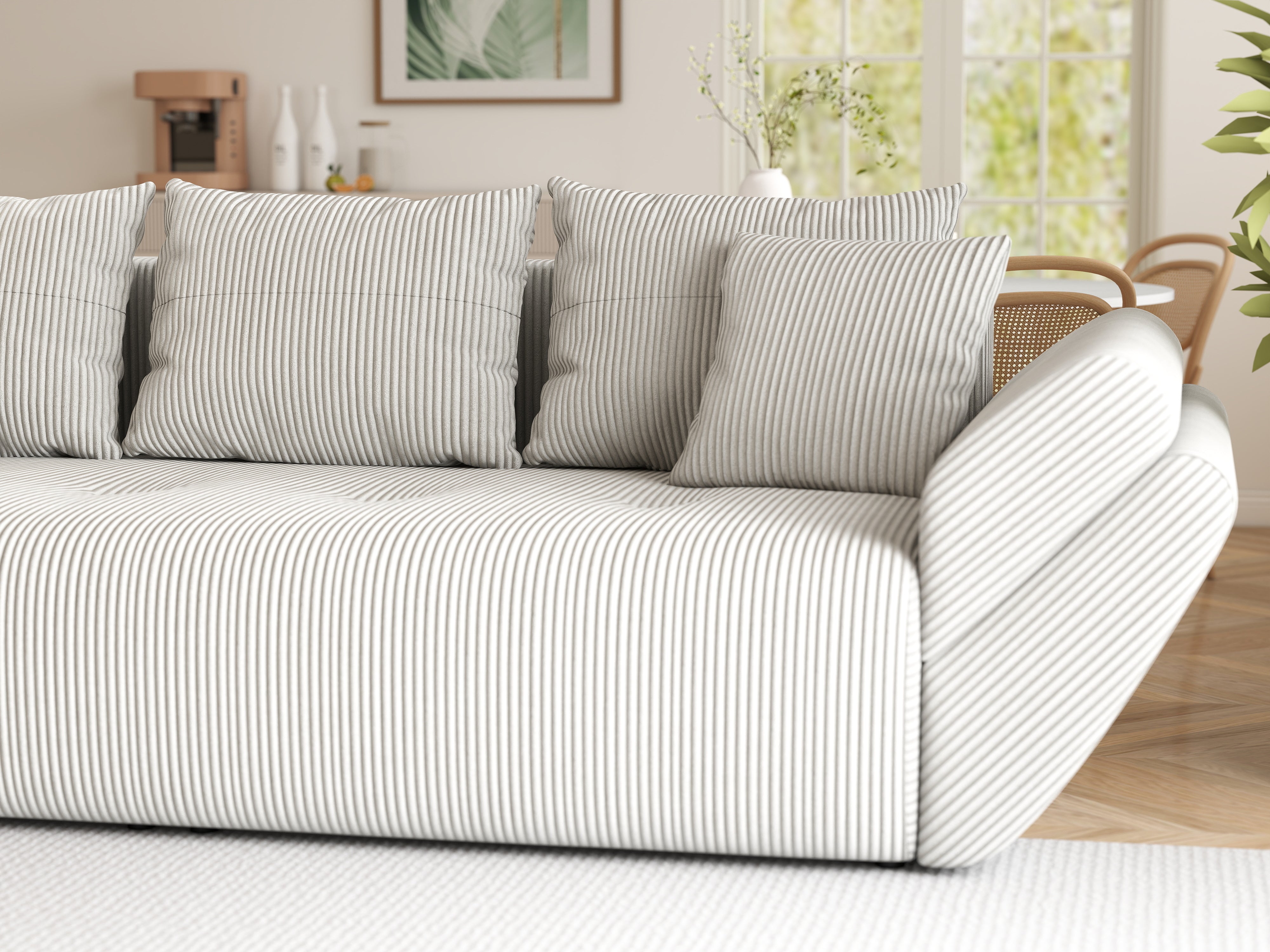 Canapea extensibilă dumonde cu ladă de depozitare si sezut confortabil din spuma HR, Berlin Zoom Crem 250x100 cm Fabrica