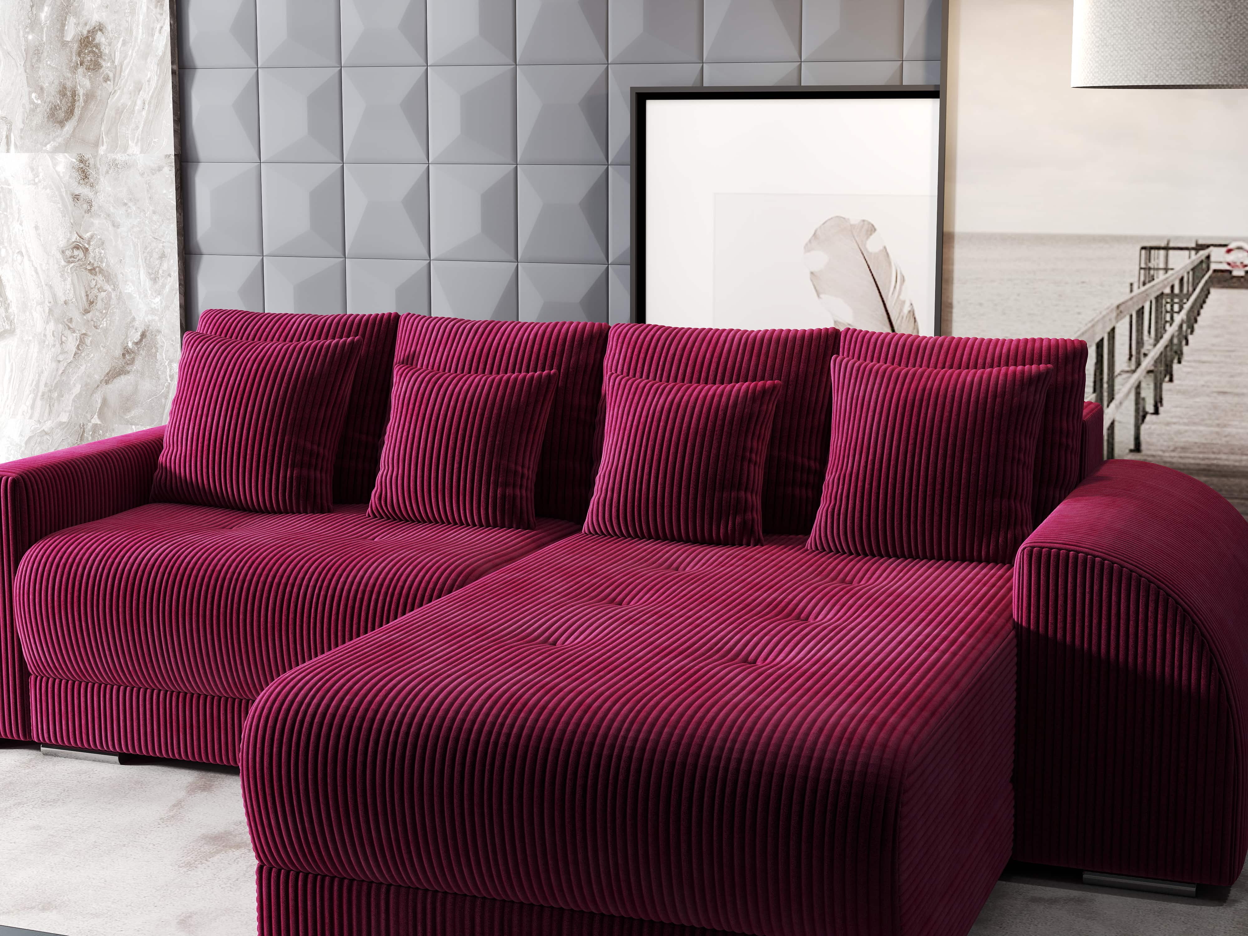 Colțar extensibil dumonde cu ladă de depozitare si sezut confortabil din spuma HR, Verona Zoom Rosu 290x185 cm Fabrica