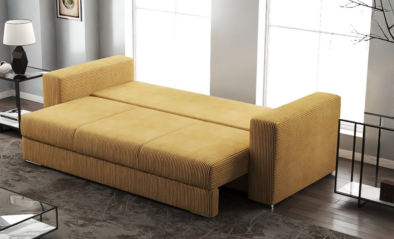 Canapea extensibilă dumonde cu ladă de depozitare si sezut confortabil din spuma HR, Gloria Zoom Mustar 240x100 cm Fabrica