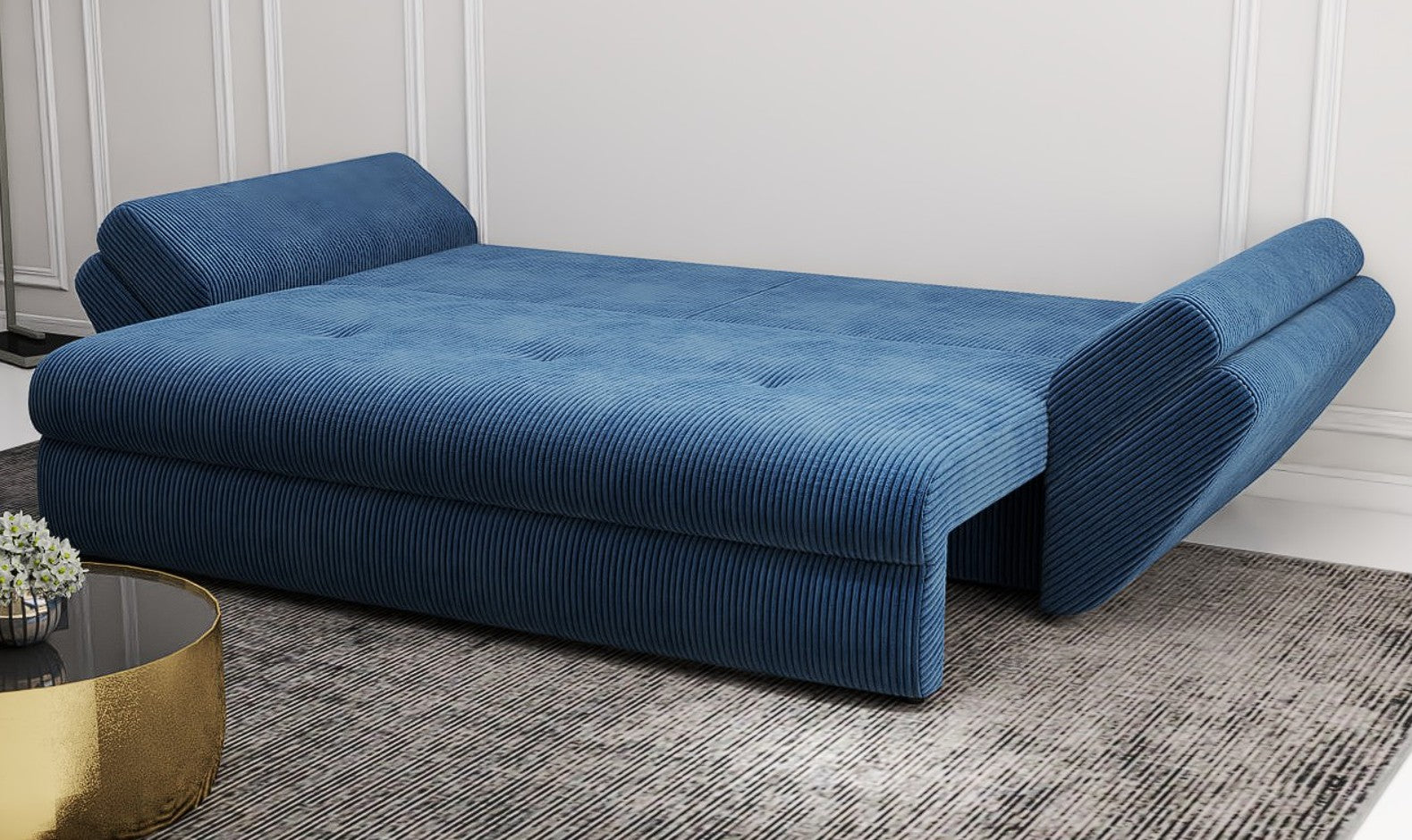 Canapea extensibilă dumonde cu ladă de depozitare si sezut confortabil din spuma HR, Loana Zoom Blue 250x100 cm Fabrica