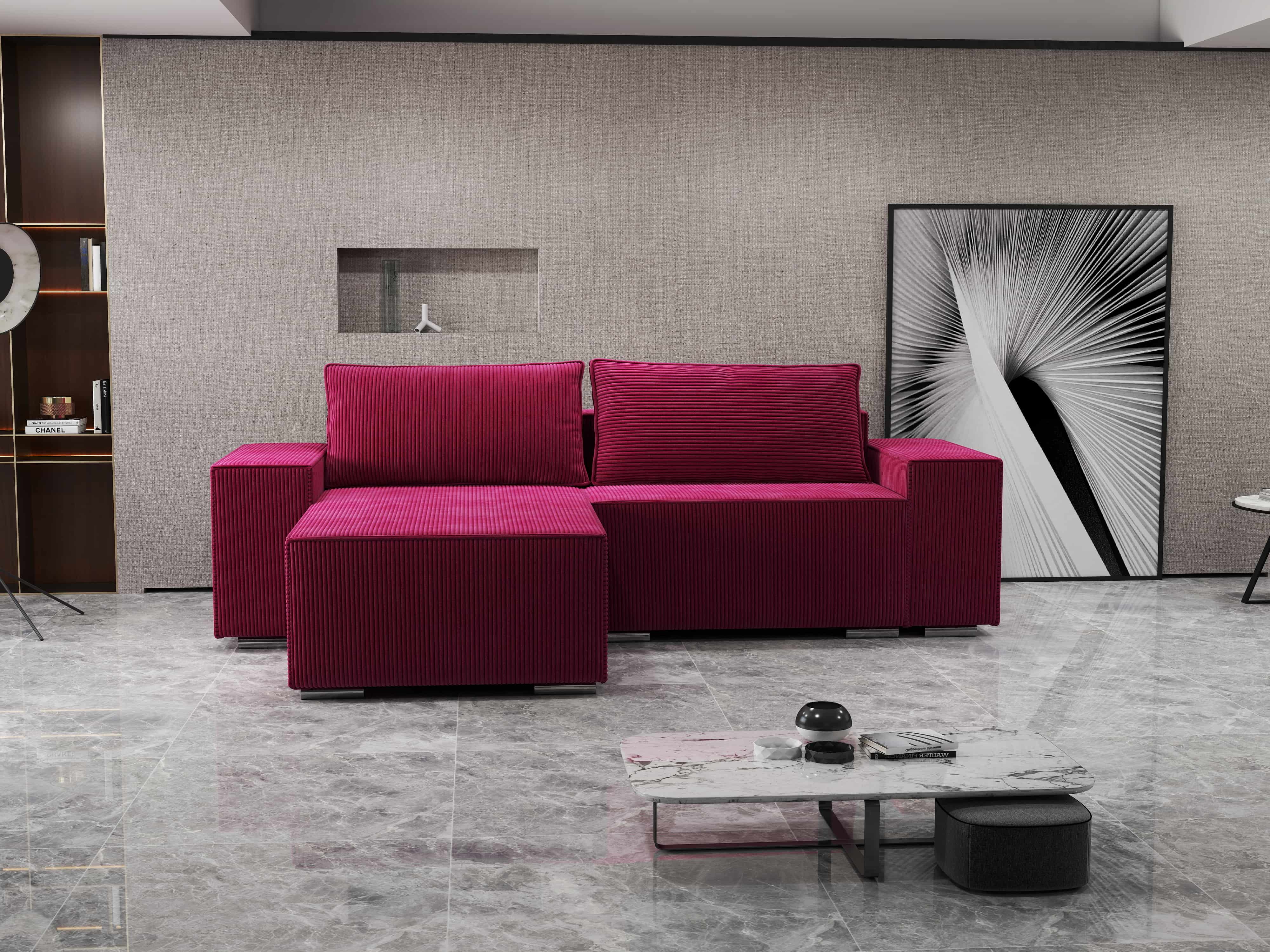 Colțar extensibil dumonde cu ladă de depozitare si sezut confortabil din spuma HR, Dream Zoom Rosu 290x185 cm Fabrica