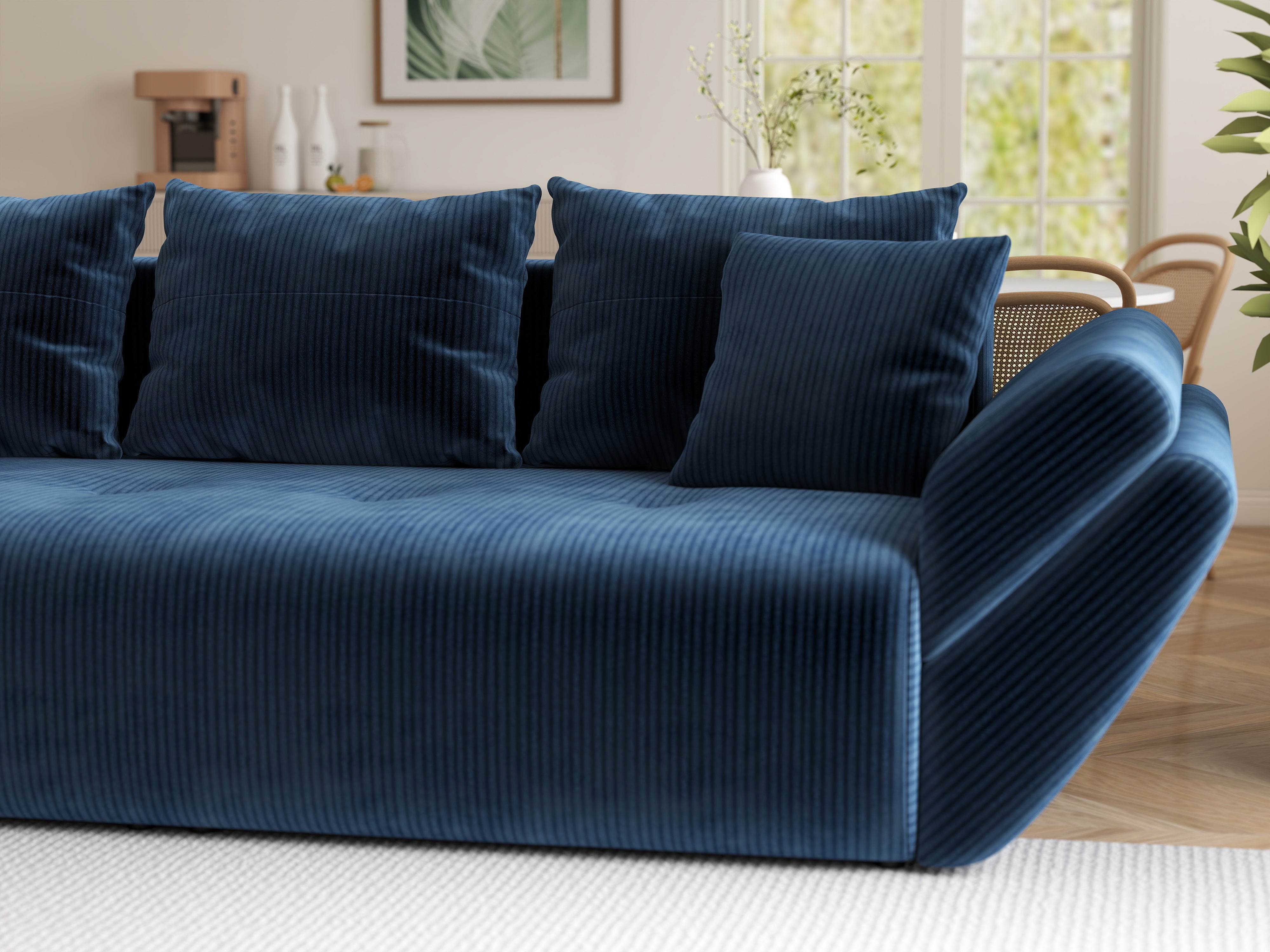 Canapea extensibilă dumonde cu ladă de depozitare si sezut confortabil din spuma HR, Berlin Zoom Blue 250x100 cm Fabrica