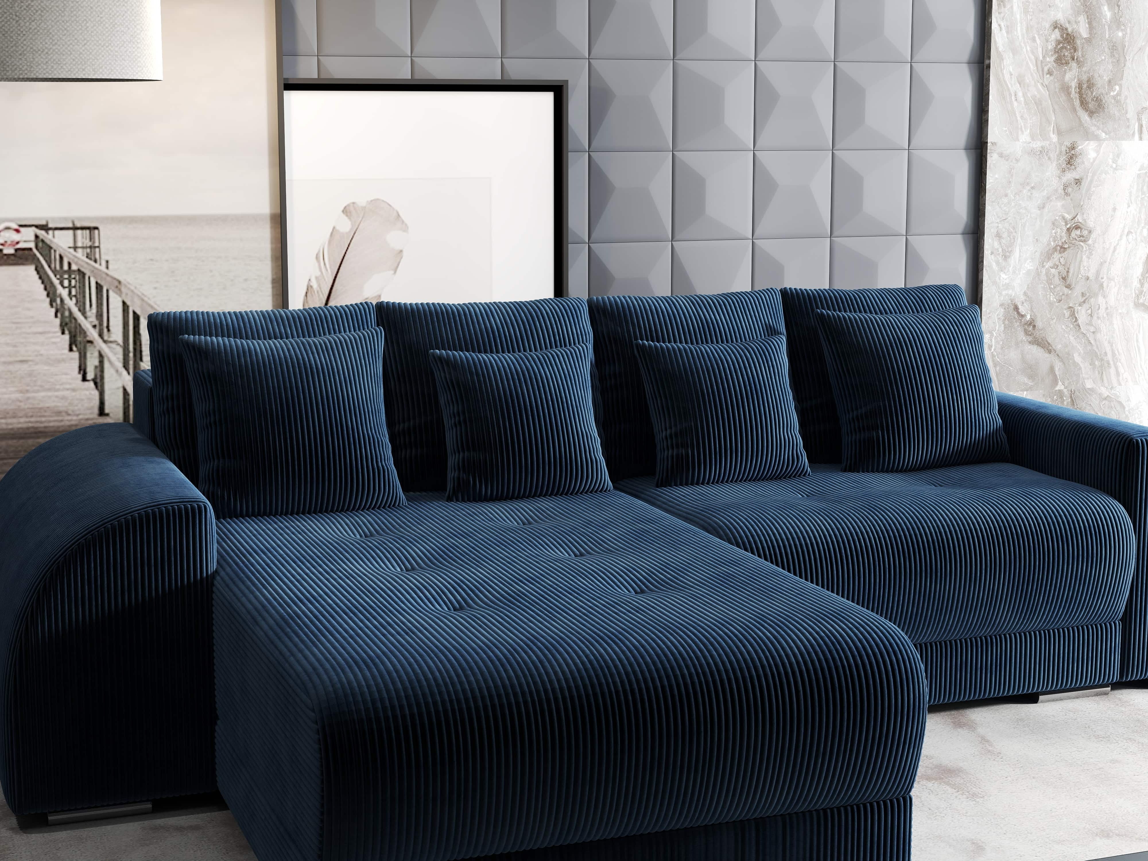 Colțar extensibil dumonde cu ladă de depozitare si sezut confortabil din spuma HR, Verona Zoom Albastru 290x185 cm Fabrica