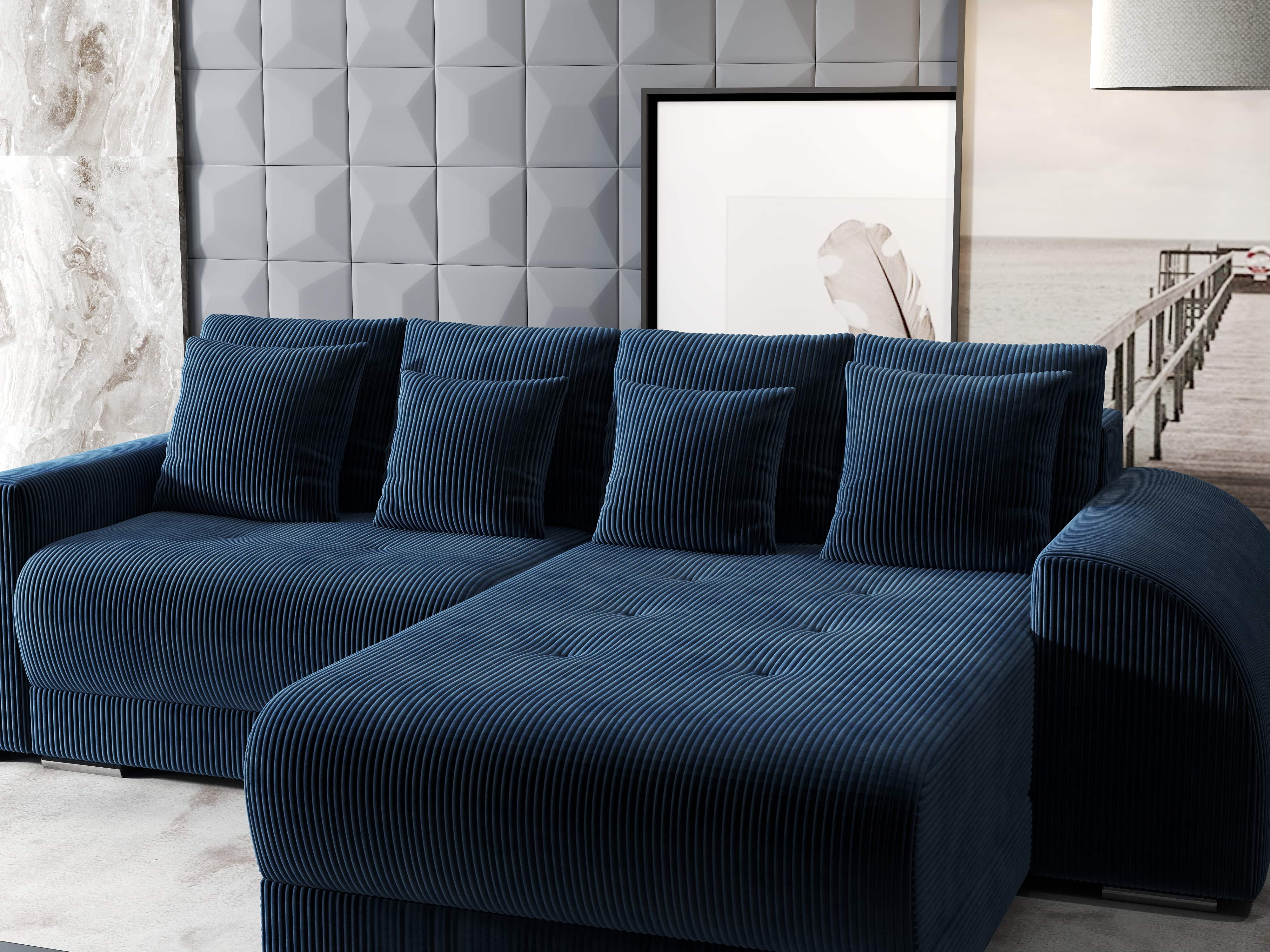 Colțar extensibil dumonde cu ladă de depozitare si sezut confortabil din spuma HR, Verona Zoom Albastru II 290x185 cm Fabrica