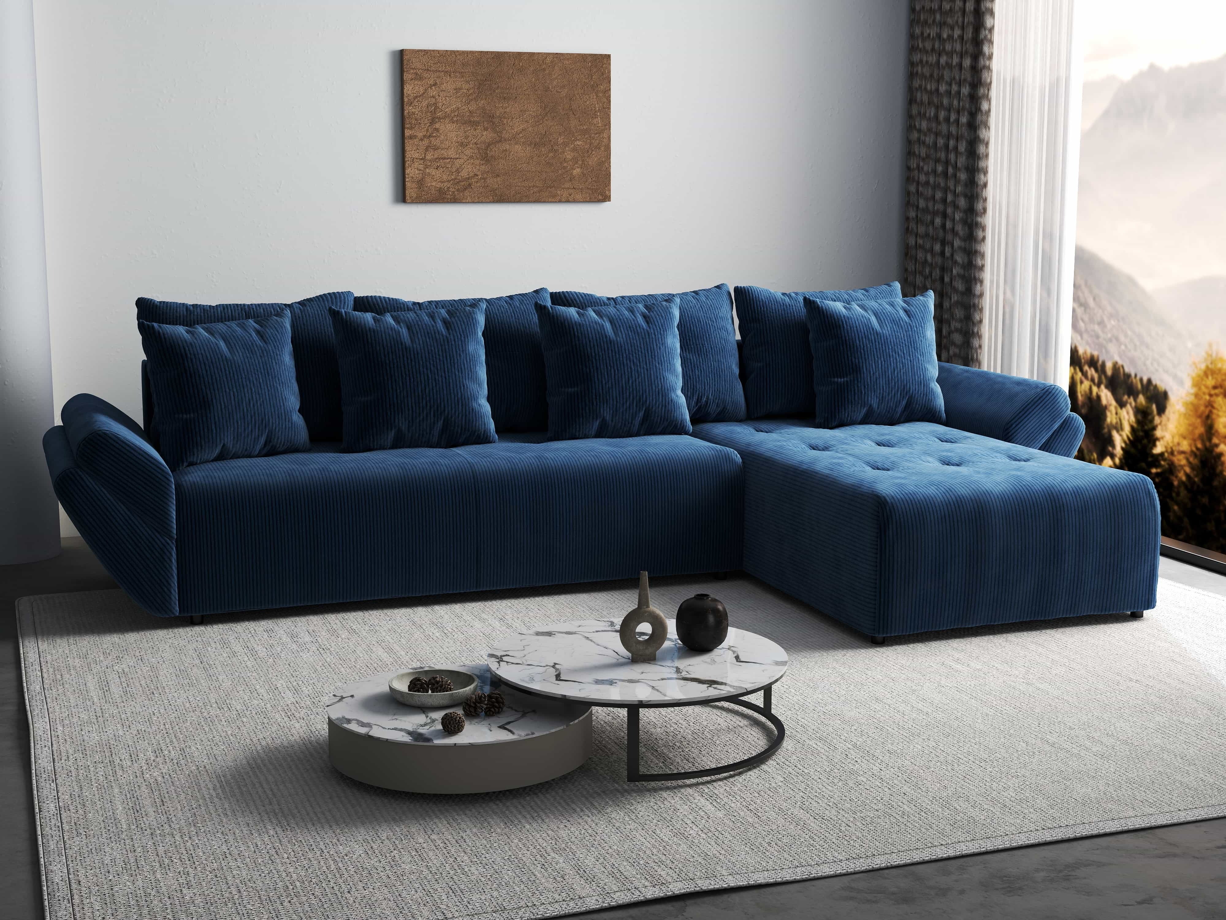 Colțar extensibil dumonde cu ladă de depozitare si sezut confortabil din spuma HR, Berlin XL Zoom Blue 350x185 cm II Fabrica