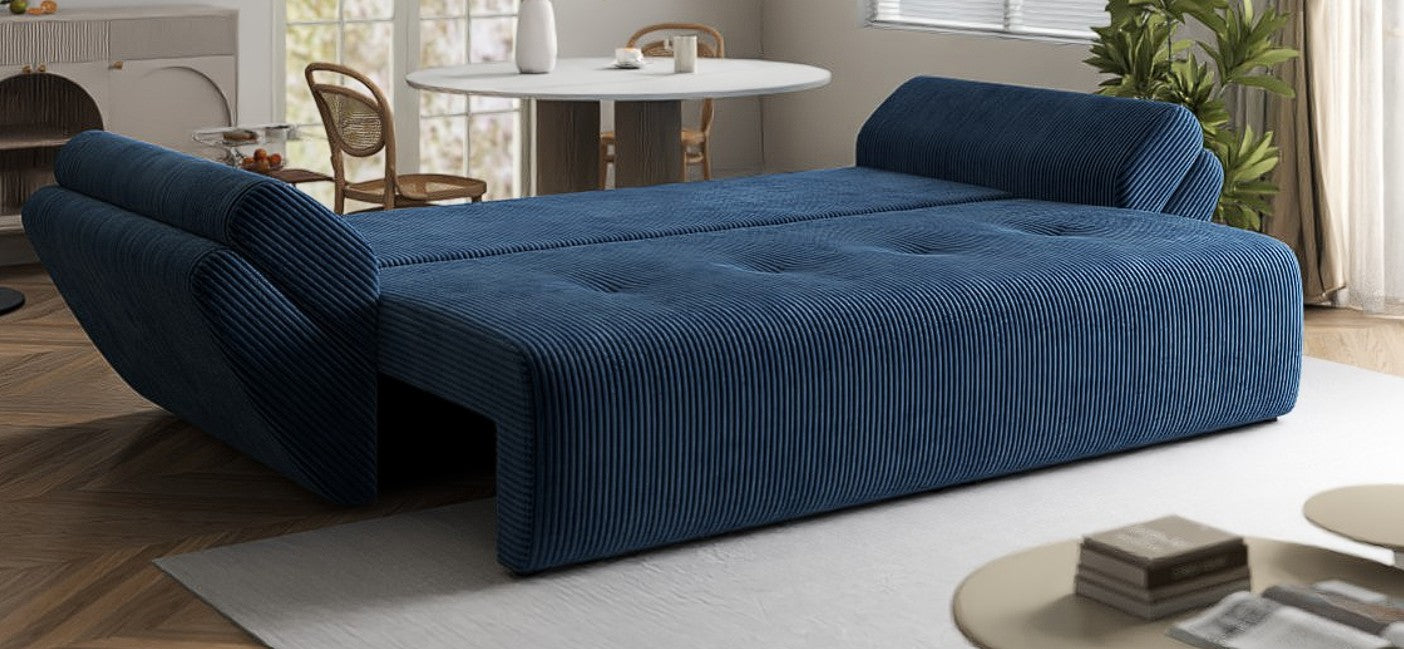 Canapea extensibilă dumonde cu ladă de depozitare si sezut confortabil din spuma HR, Berlin Zoom Blue 250x100 cm Fabrica