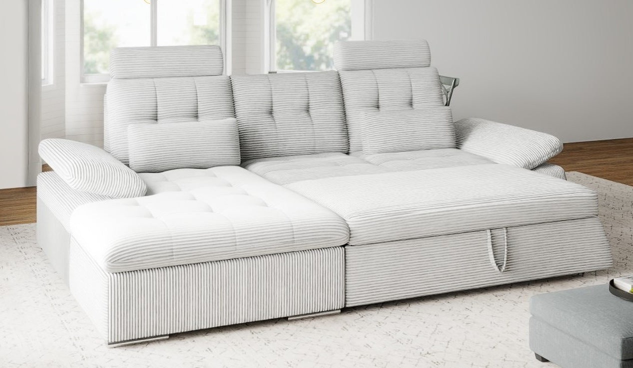 Colțar extensibil dumonde cu ladă de depozitare și șezut confortabil din spumă HR, Merkur Zoom Gri 270x168 cm