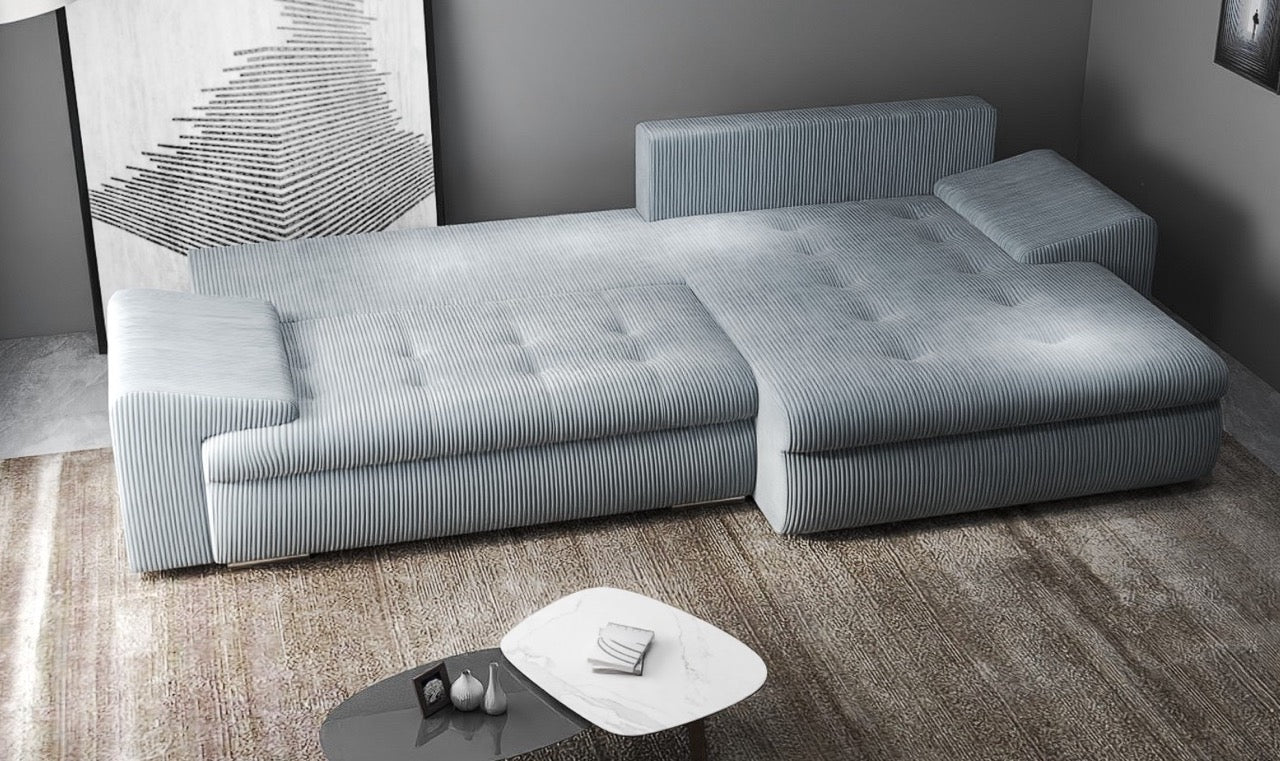 Colțar extensibil dumonde cu ladă de depozitare si sezut confortabil din spuma HR, Leonardo Zoom Grey 260x185 cm II Fabrica