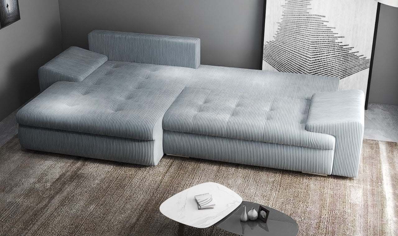 Colțar extensibil dumonde cu ladă de depozitare si sezut confortabil din spuma HR, Leonardo Zoom Grey 260x185 cm Fabrica