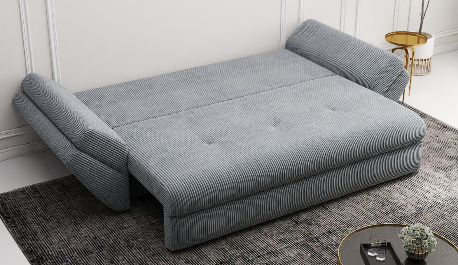 Canapea extensibilă dumonde cu ladă de depozitare si sezut confortabil din spuma HR, Loana Zoom Grey Mint 250x100 cm Fabrica