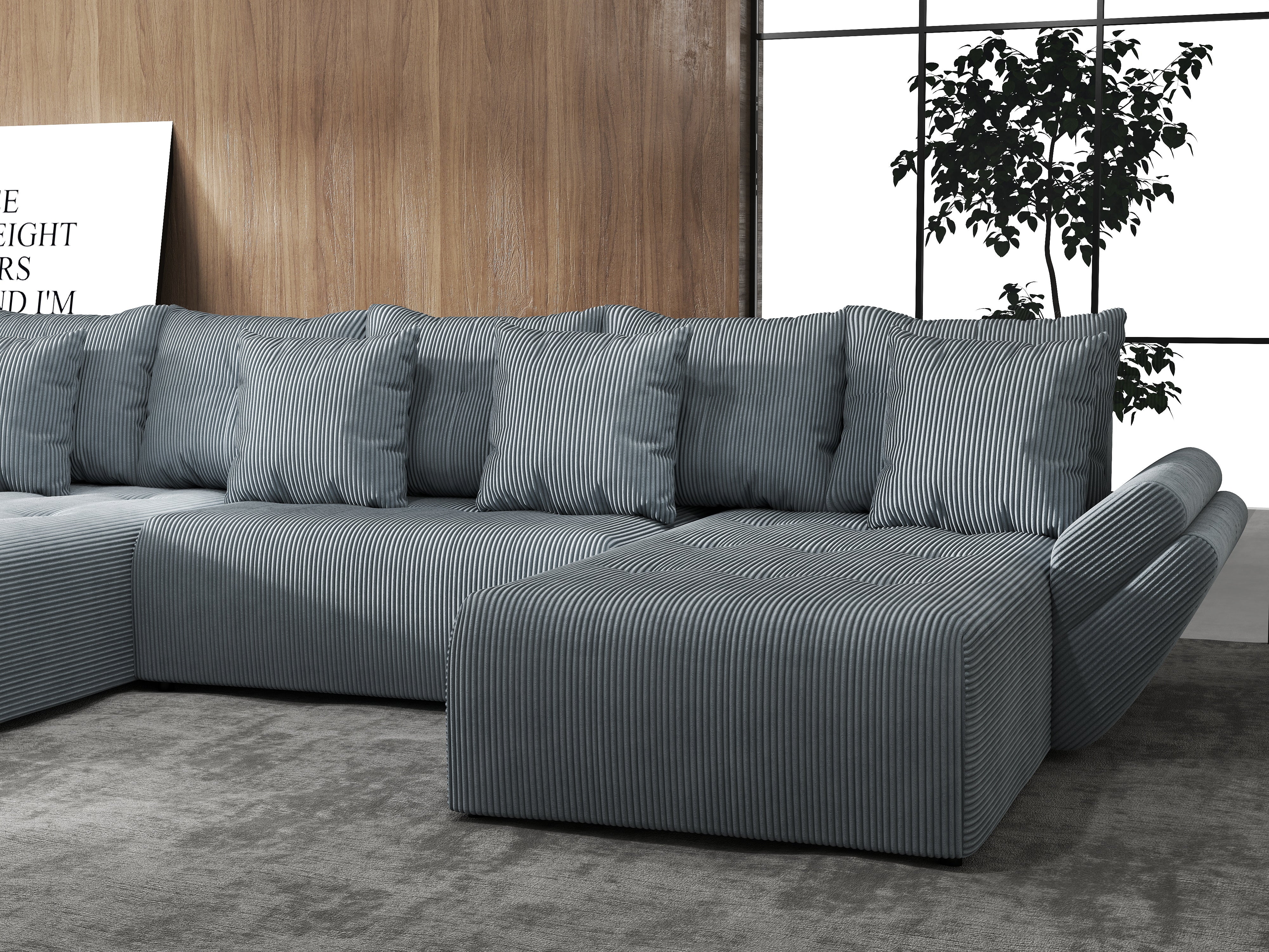 Colțar extensibil dumonde cu ladă de depozitare si sezut confortabil din spuma HR, Berlin U Zoom GREY 380x180 cm Fabrica