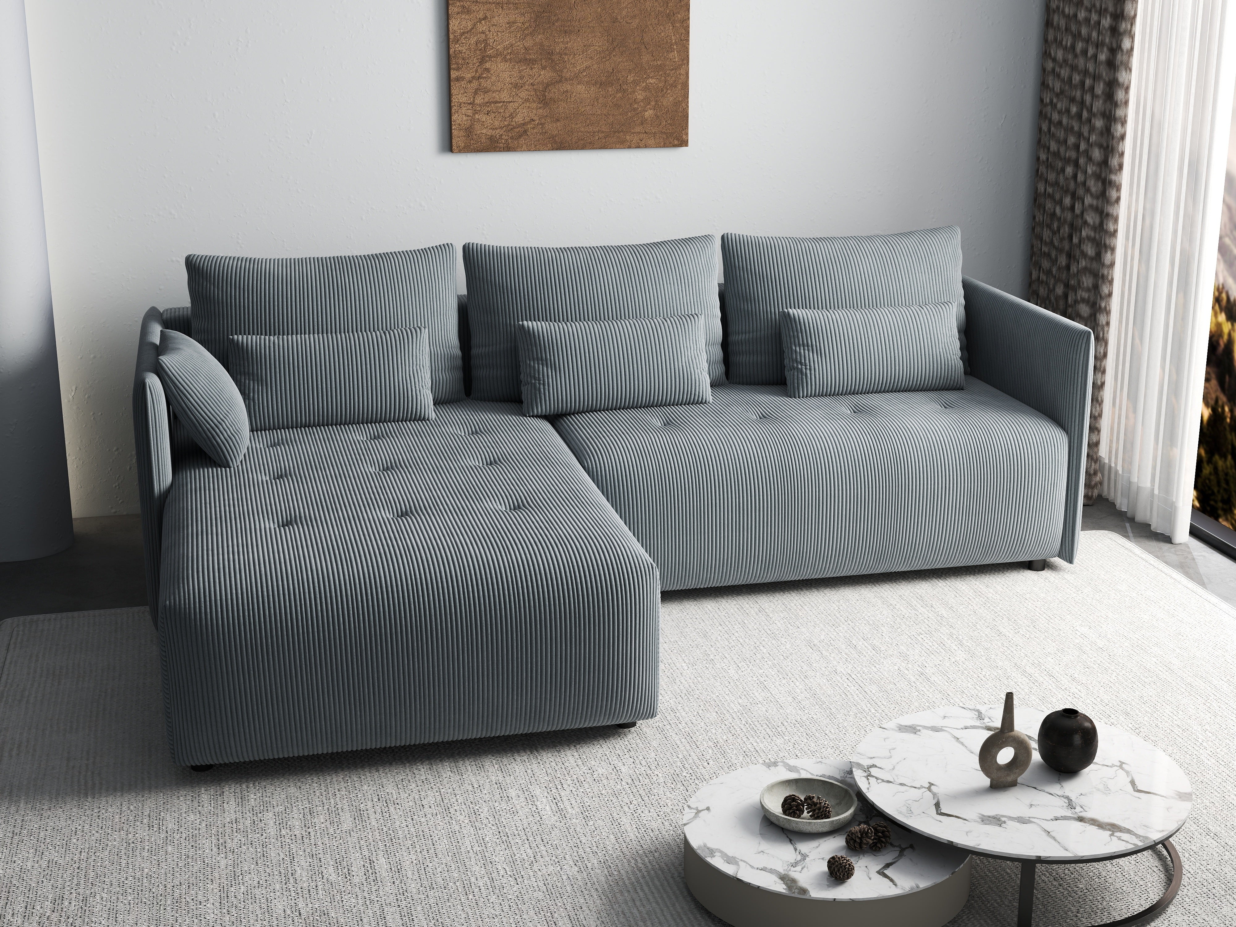 Colțar extensibil dumonde cu ladă de depozitare si sezut confortabil din spuma HR, Malta Zoom Grey 235x185 cm Fabrica