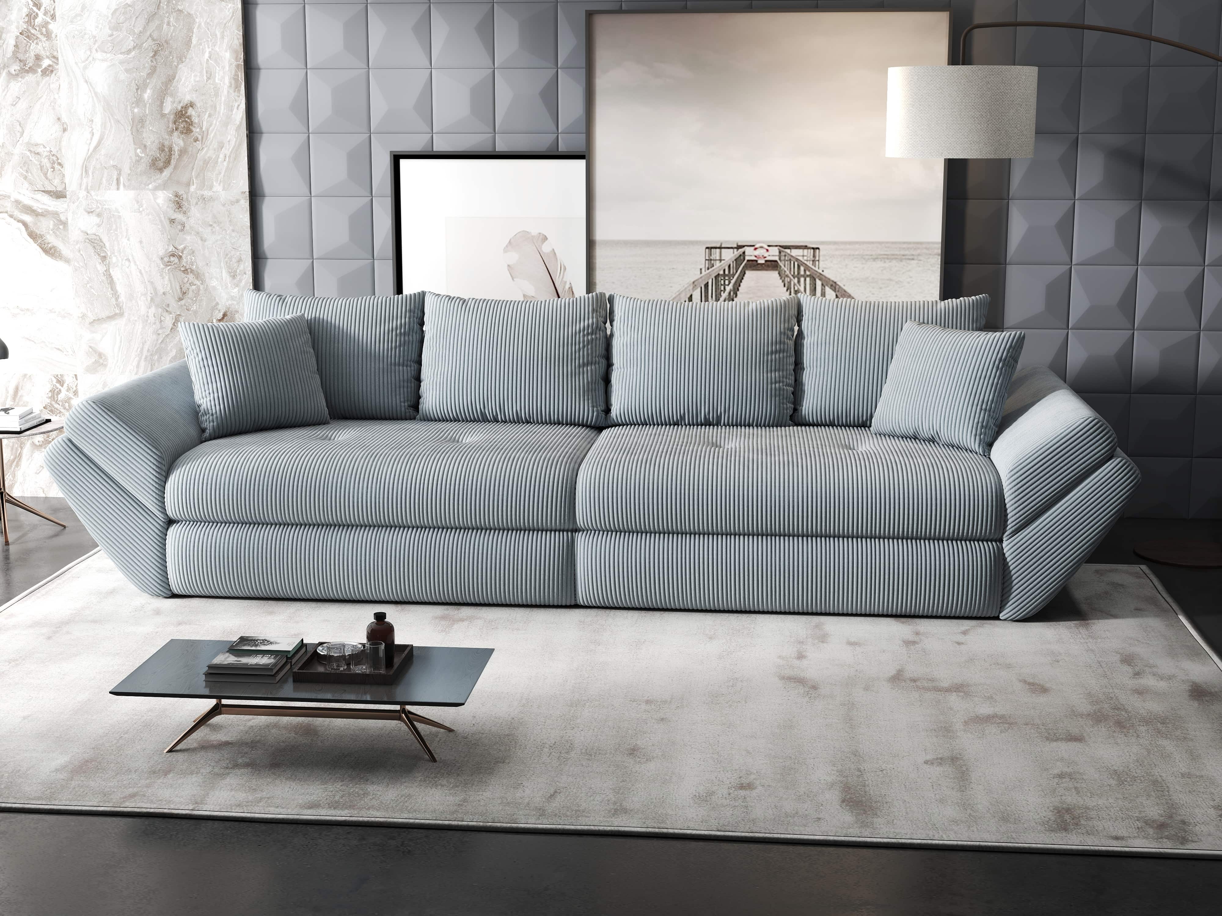 Canapea extensibilă dumonde cu ladă de depozitare si sezut confortabil din spuma HR, Loana Zoom Gri 300x100 cm Fabrica