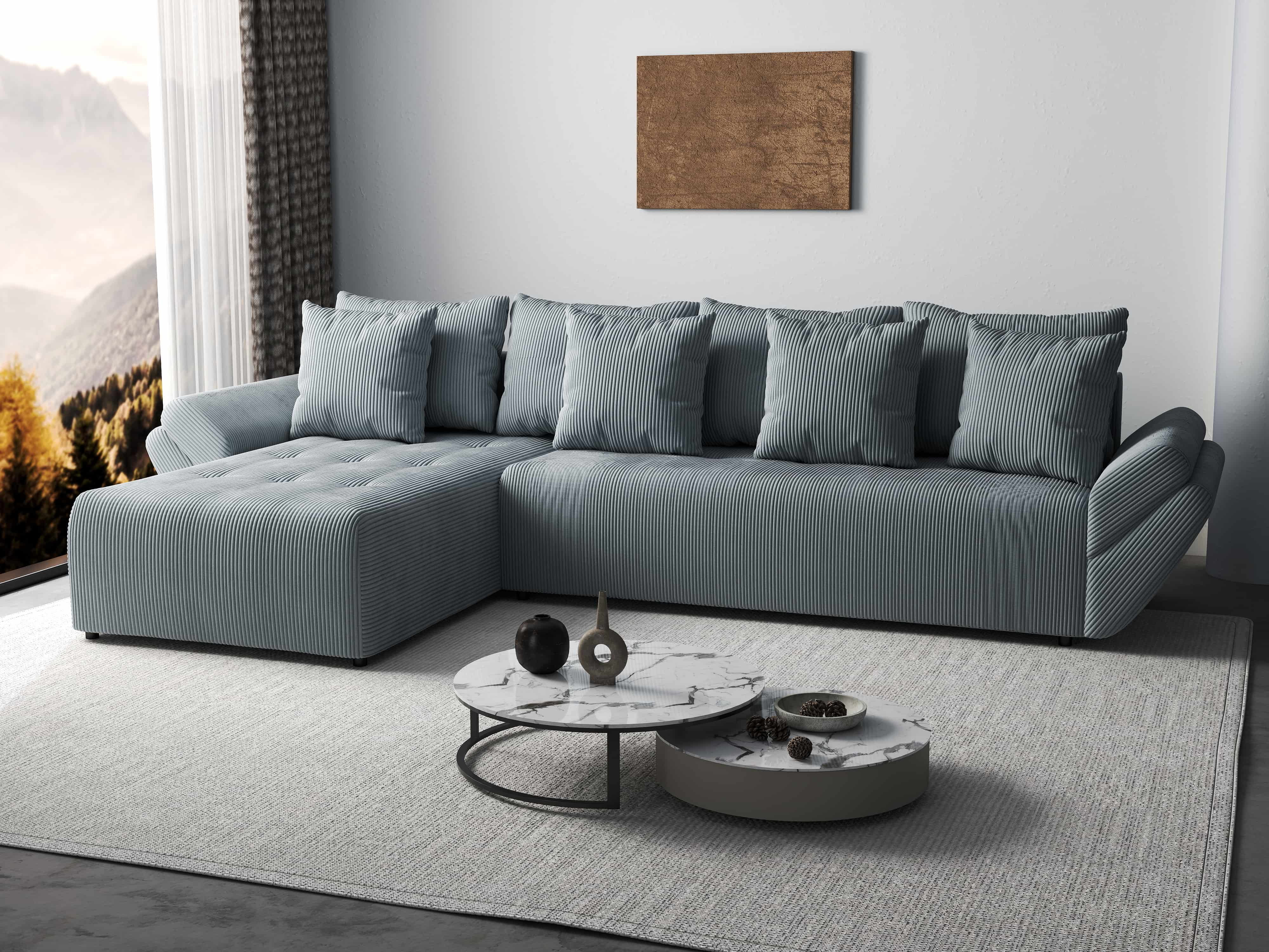 Colțar extensibil dumonde cu ladă de depozitare si sezut confortabil din spuma HR, Berlin XL Zoom Grey 350x185 cm Fabrica