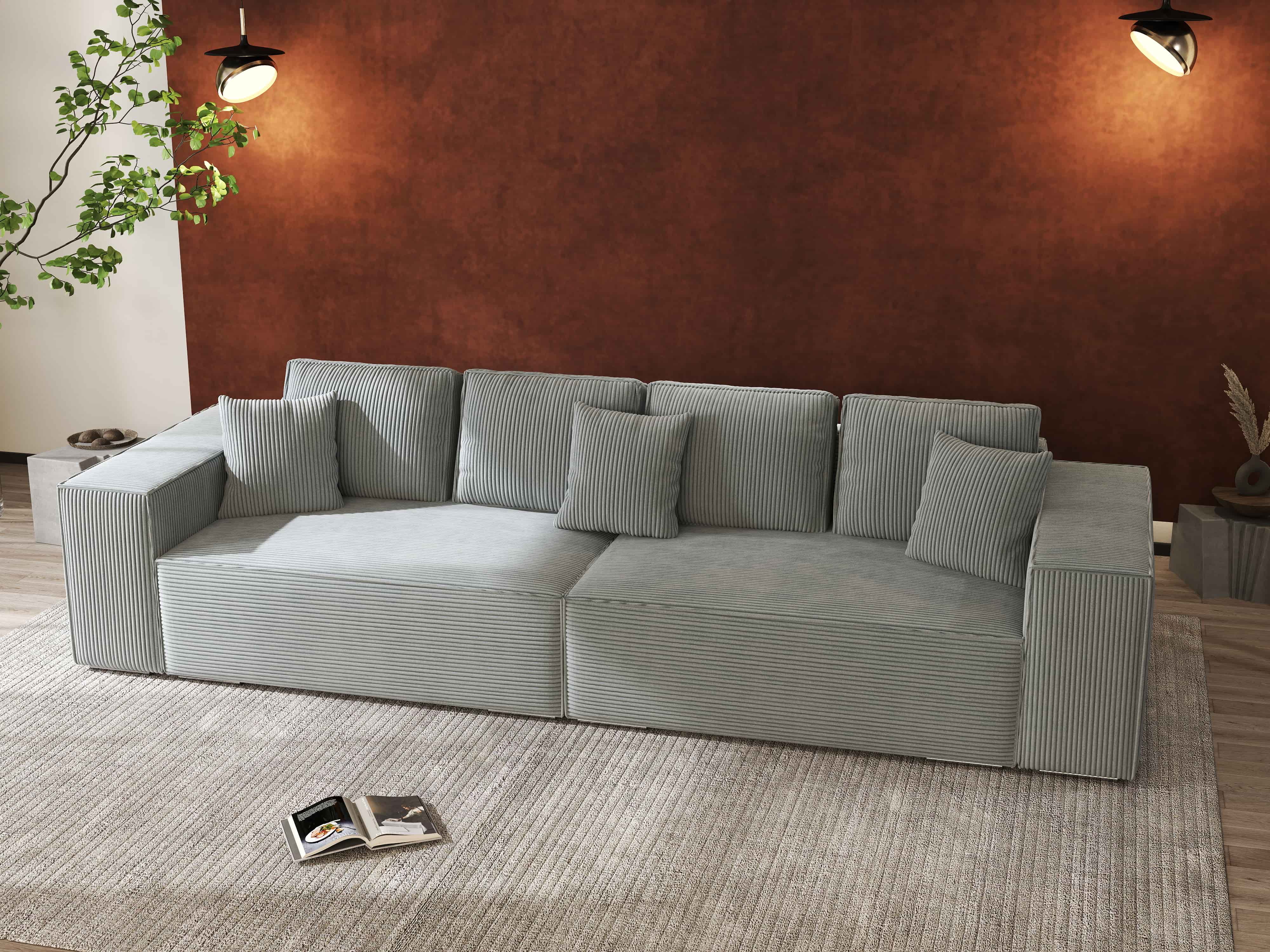 Canapea extensibilă dumonde cu ladă de depozitare si sezut confortabil din spuma HR, Dream Zoom Grey 310x100 cm Fabrica