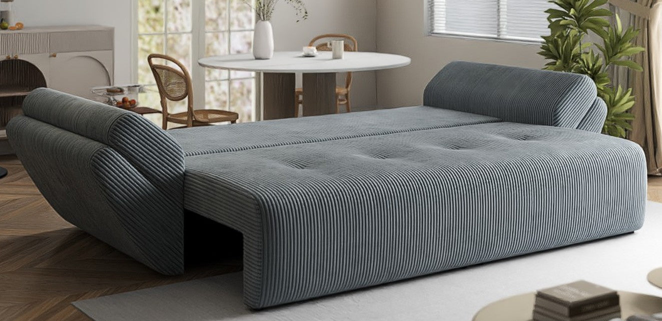 Canapea extensibilă dumonde cu ladă de depozitare si sezut confortabil din spuma HR, Berlin Zoom Grey 250x100 cm Fabrica