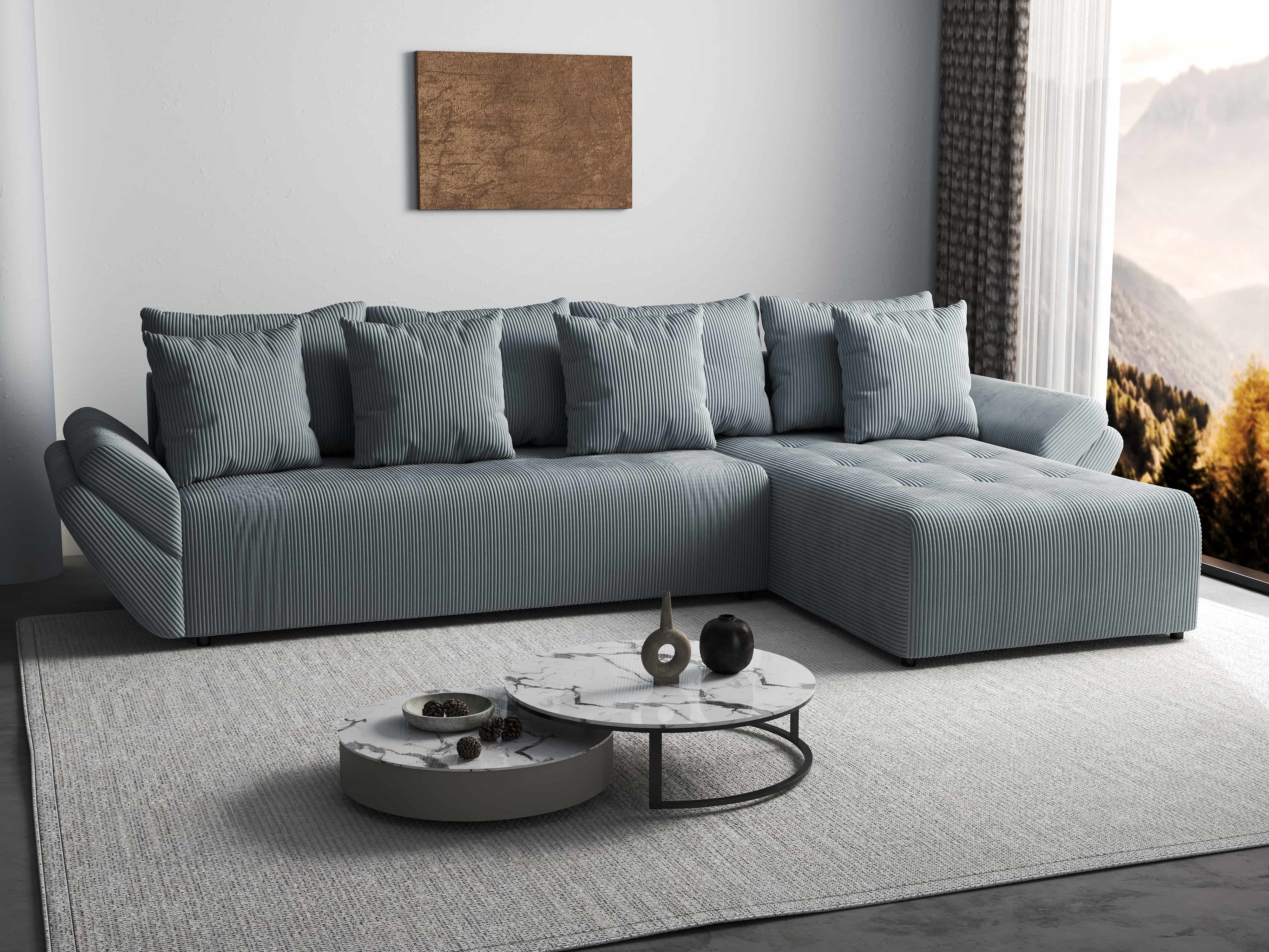 Colțar extensibil dumonde cu ladă de depozitare si sezut confortabil din spuma HR, Berlin XL Zoom Grey II 350x185 cm Fabrica